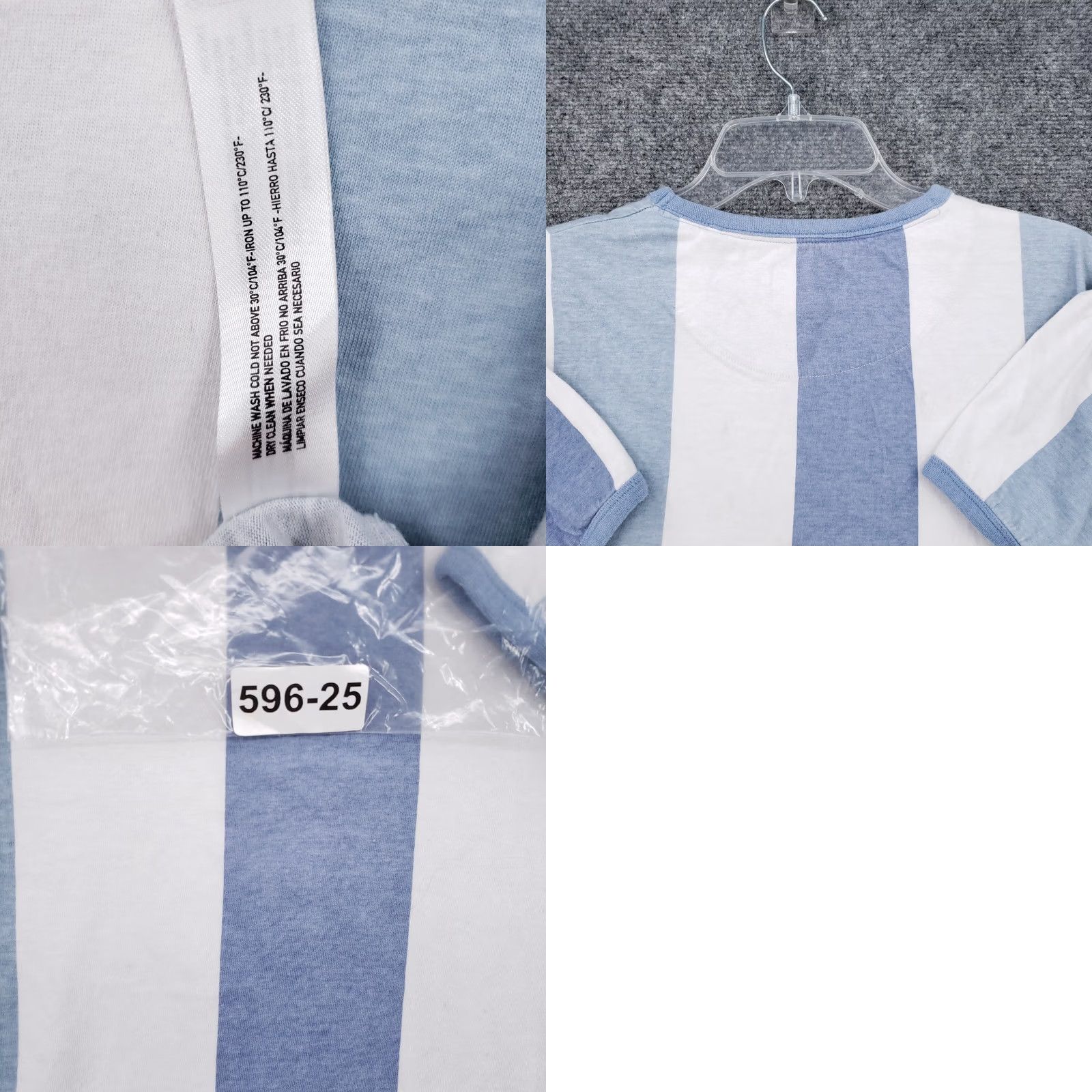 Denime Denim & Flower T-Shirt Womens S Blue Striped Denim Flower Ringer Crew Neck Cap Sleeve Relaxed Tee Top Size S / US 4 / IT 40 - 8 Thumbnail