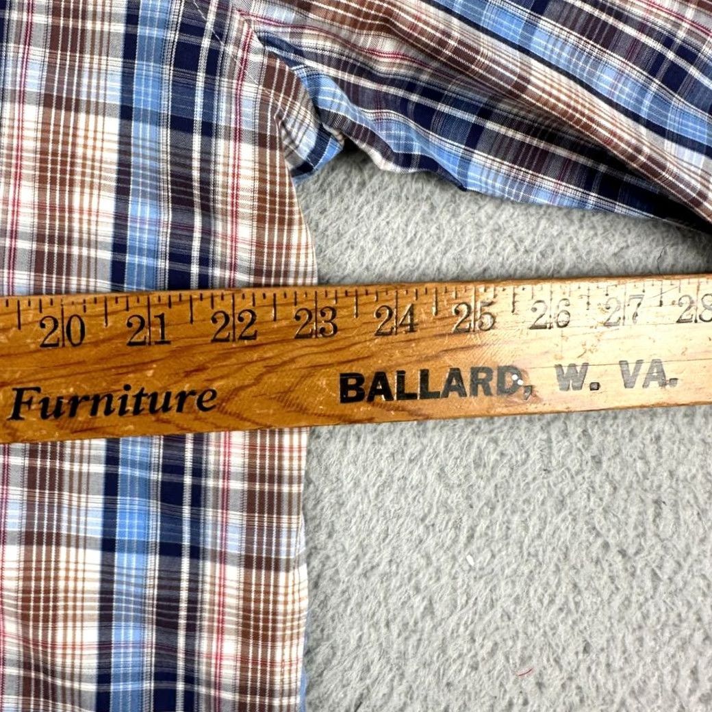Peter Millar Peter Millar Shirt Mens Large Blue Brown Plaid Button-Down Casual Long Sleeve Regular Fit Mens Wool Cotton Button-Up Shirt Size US L / EU 52-54 / 3 - 6 Thumbnail