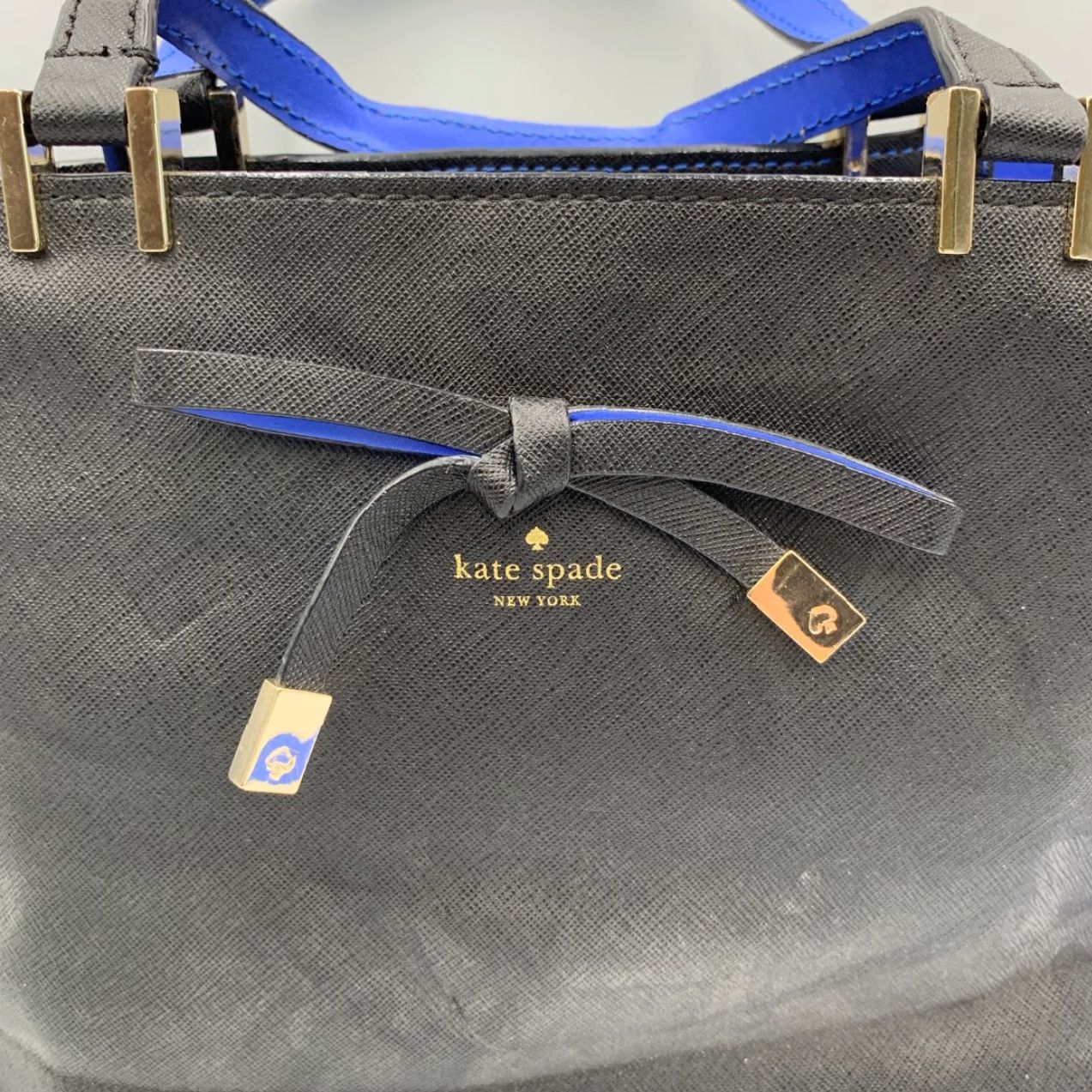 Vintage Kate Spade New York Tote Bag Women's Black Blue Cow Leather Crossbody Strap Bag Size ONE SIZE - 4 Thumbnail