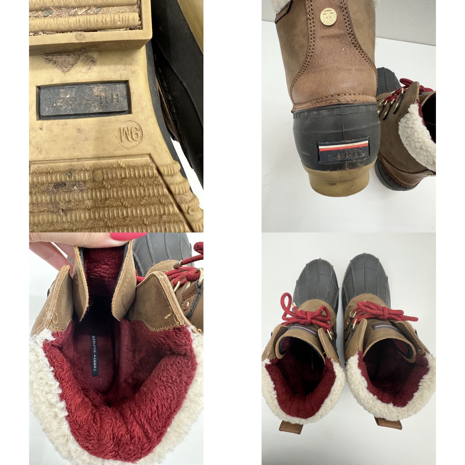 Tommy Hilfiger Tommy Hilfiger Womens Duck Boots Brown Faux Fur Lined Red Lace Up Size 9 M Boots Size US 8 / IT 38 - 8 Thumbnail