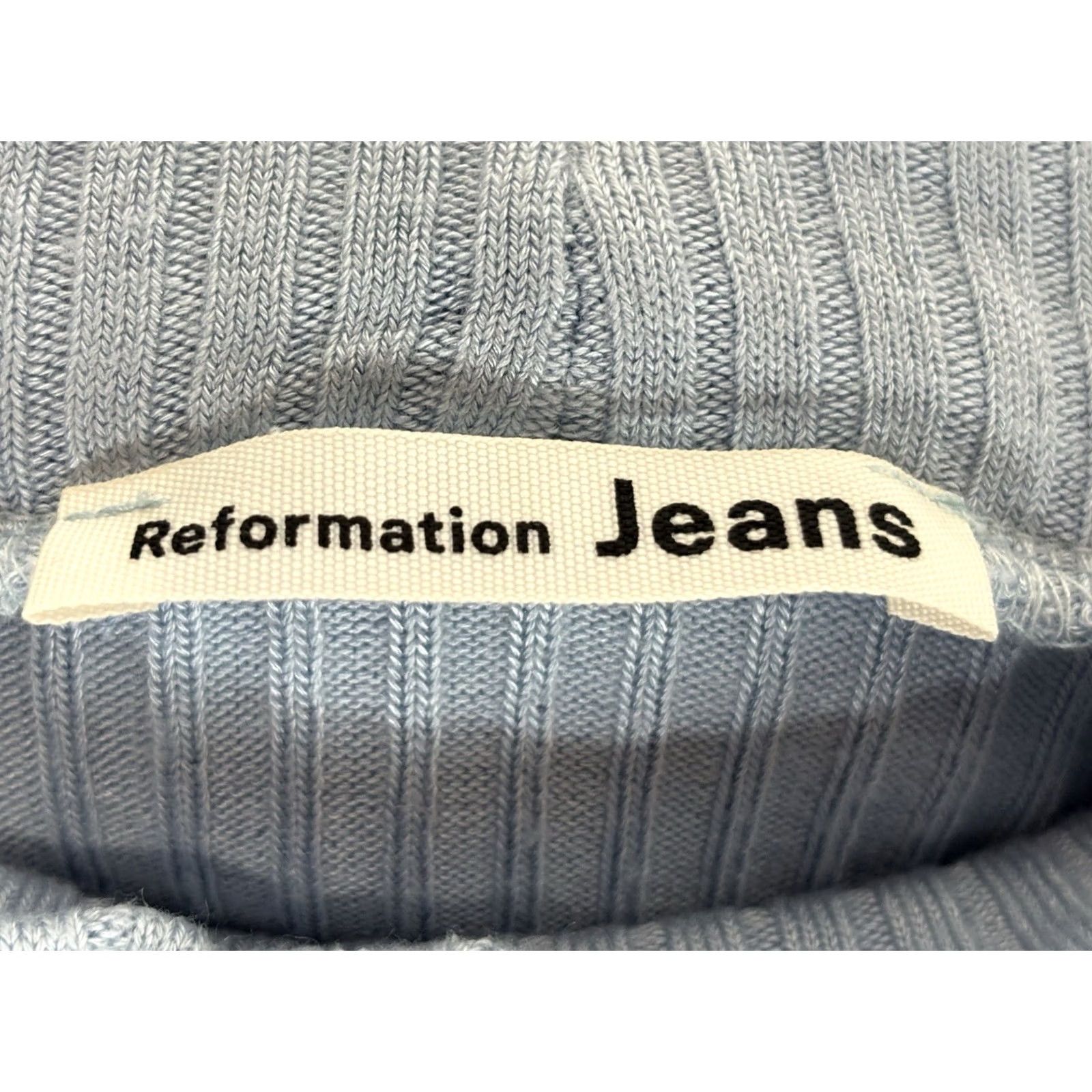 Reformation Reformation Valeria Crop Turtleneck Sweater Women’s L Blue Ribbed Stretch Pullover Mock Neck Size L / US 10 / IT 46 - 6 Thumbnail