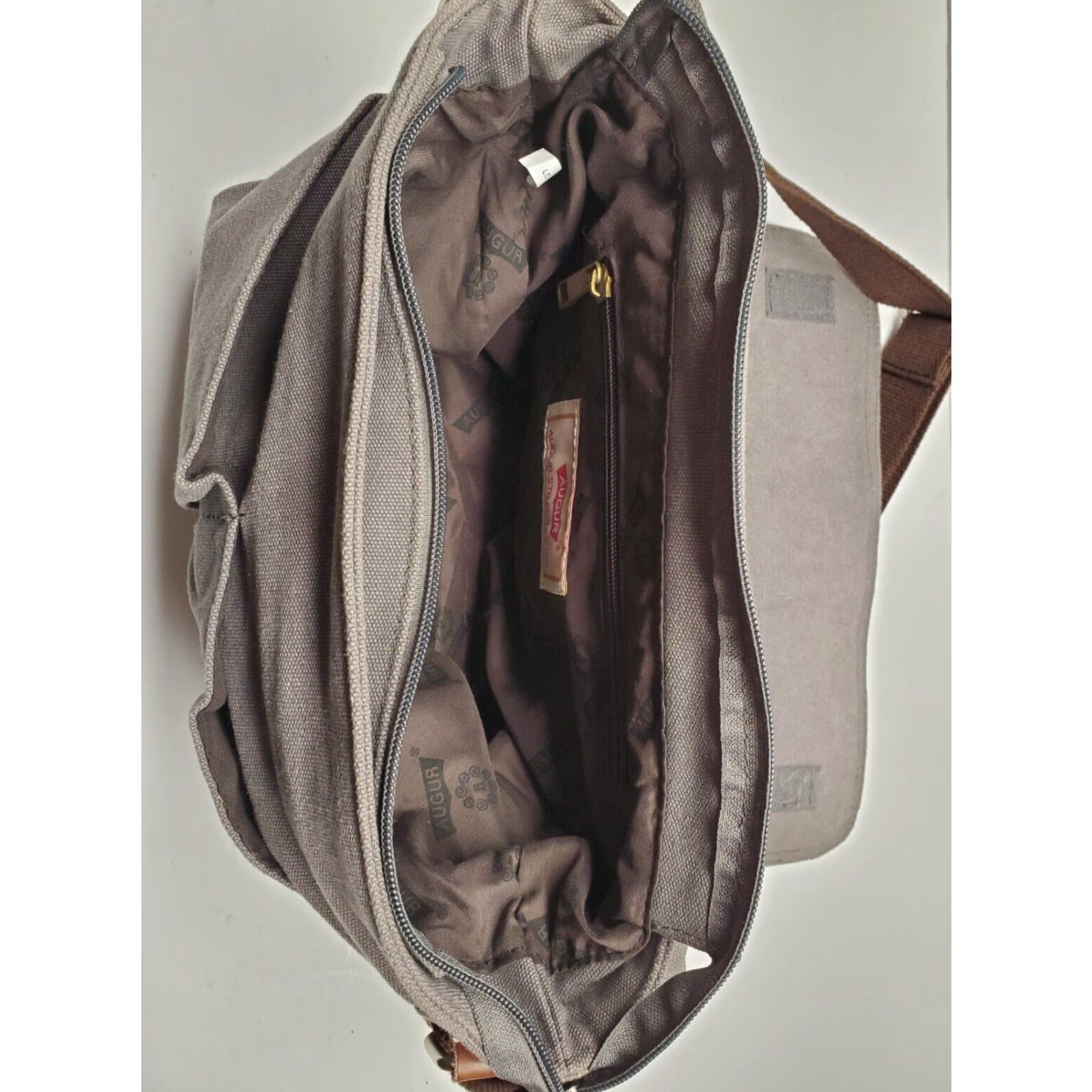 CO VINTAGE Augur Strauss And CO Messenger Mens Bag Distressed Brown/Gray Messenger Bag LG Casual Canvas Cotton Brown Mens Bag Size ONE SIZE - 3 Thumbnail