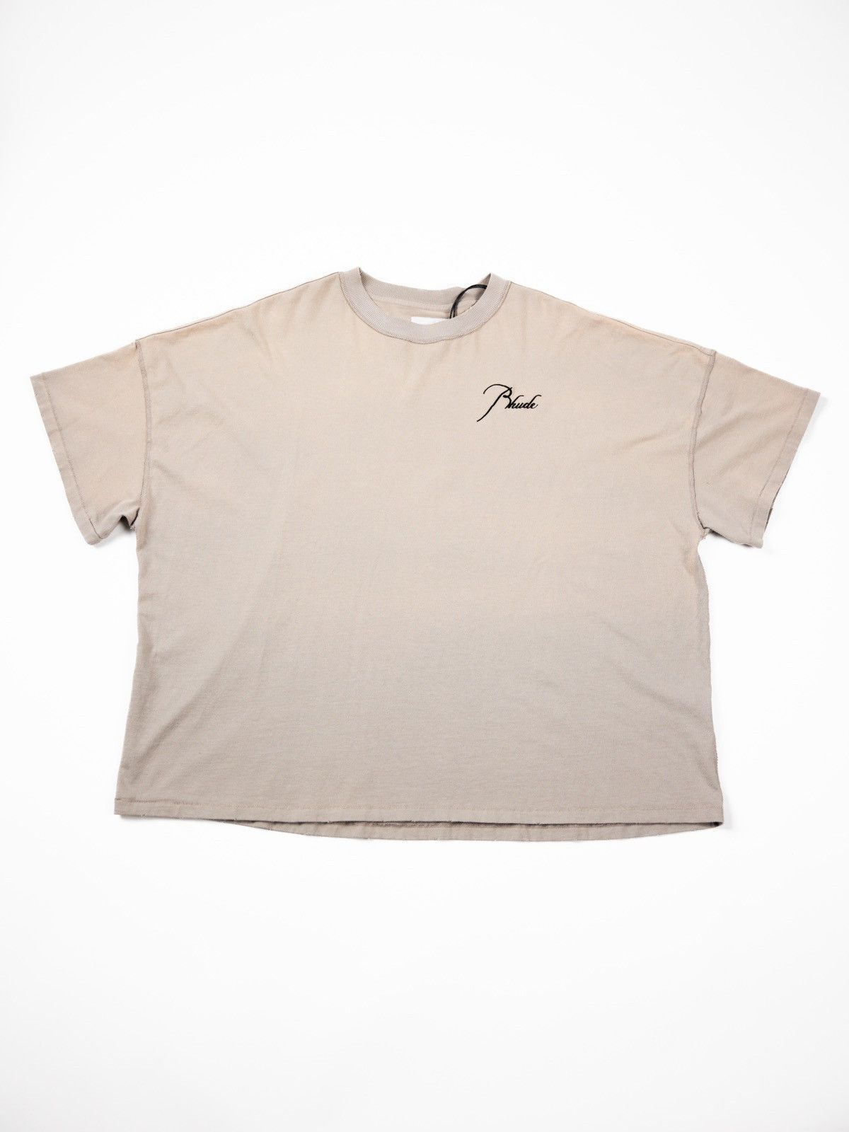 image of Rhude Embroidered Logo Reverse Tee in Grey, Men's (Size 2XL)