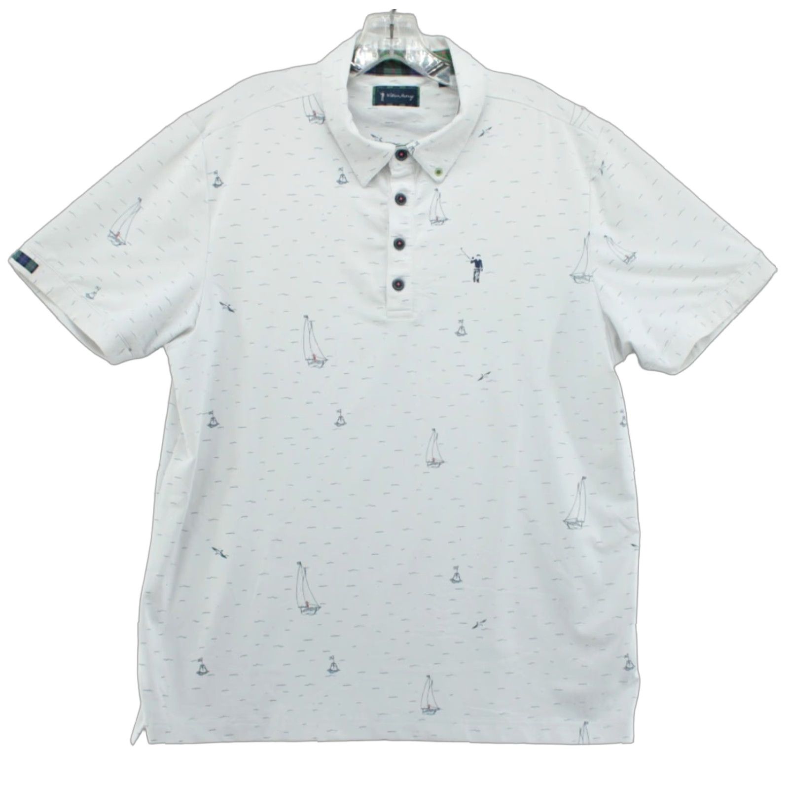 Vintage William Murray Golf Polo Shirt Men's L White Sail Boats Performance 4 Button Size US L / EU 52-54 / 3 - 1 Thumbnail