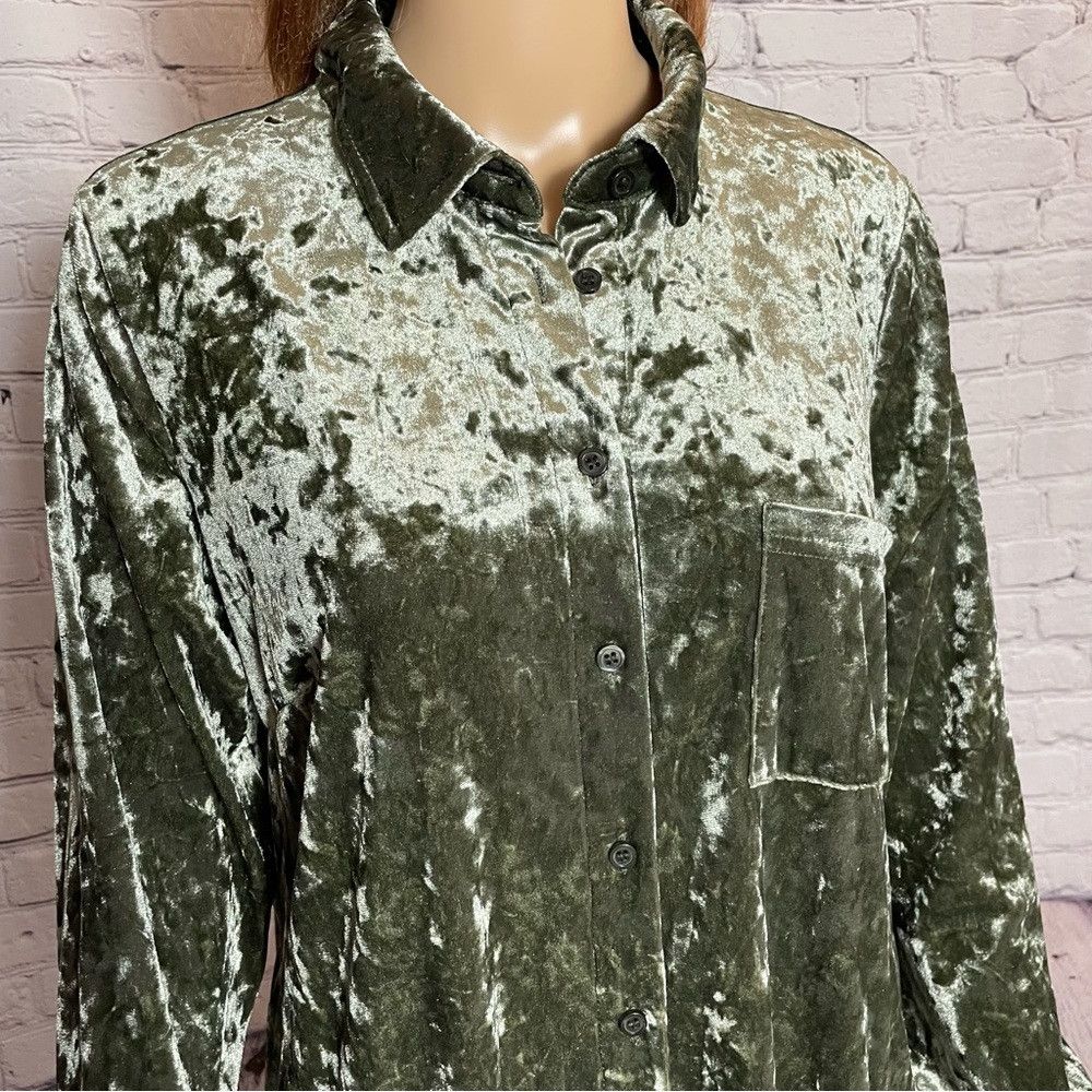 Other New Belle By Kim Gravel Crushed Velvet Green Button Down Sh Size M / US 6-8 / IT 42-44 - 3 Thumbnail