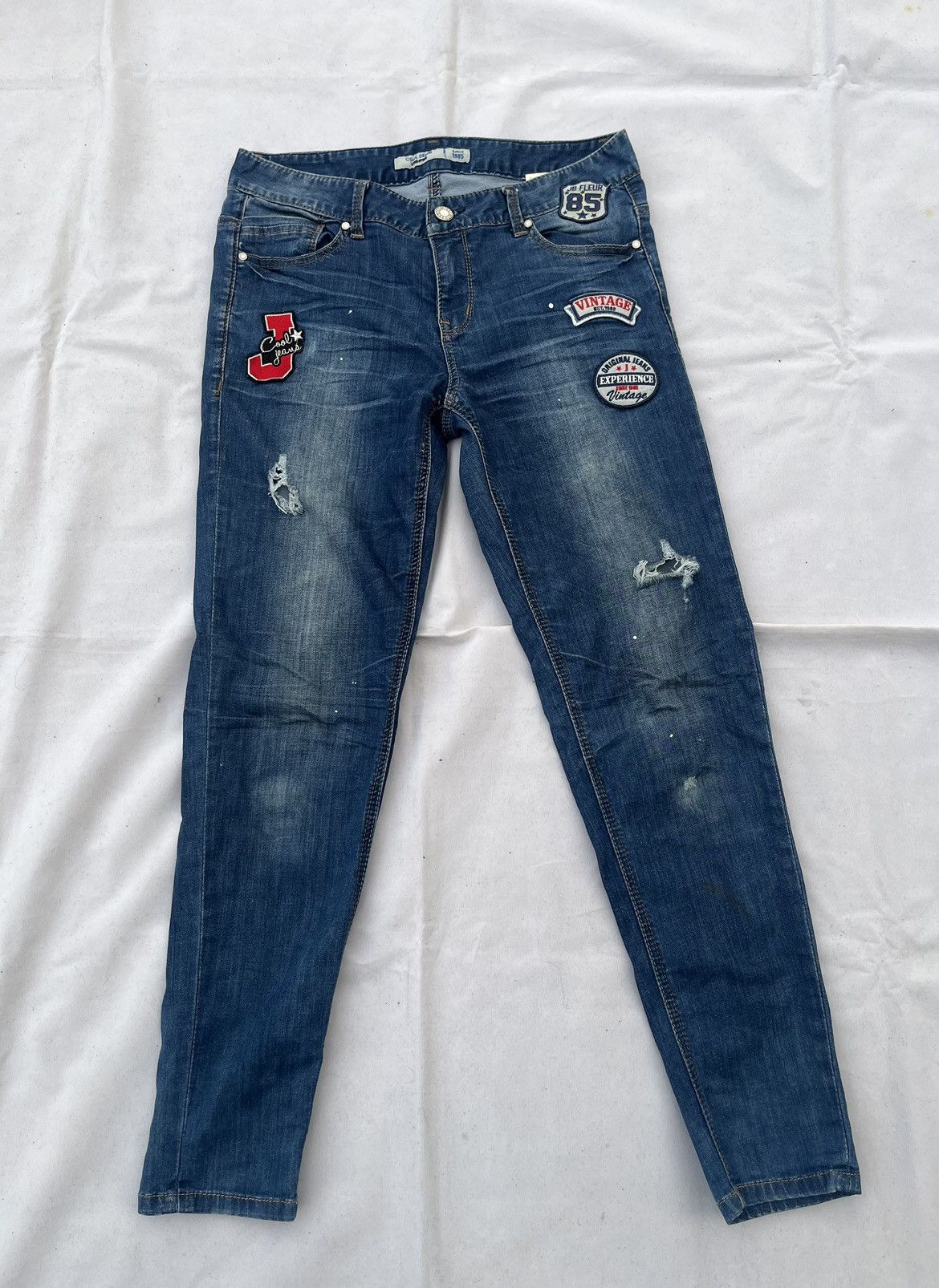 Japanese Brand Distressed Skinny Jeans Patchwork Y2K Style Size 36" / US 14 / IT 50 - 1 Thumbnail