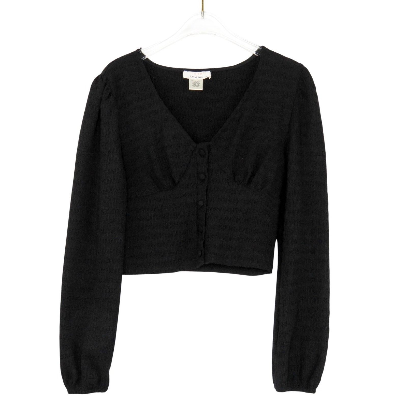 Macys Urban Romantics Black Cropped Long Sleeve Top Small Size S / US 4 / IT 40 - 2 Thumbnail
