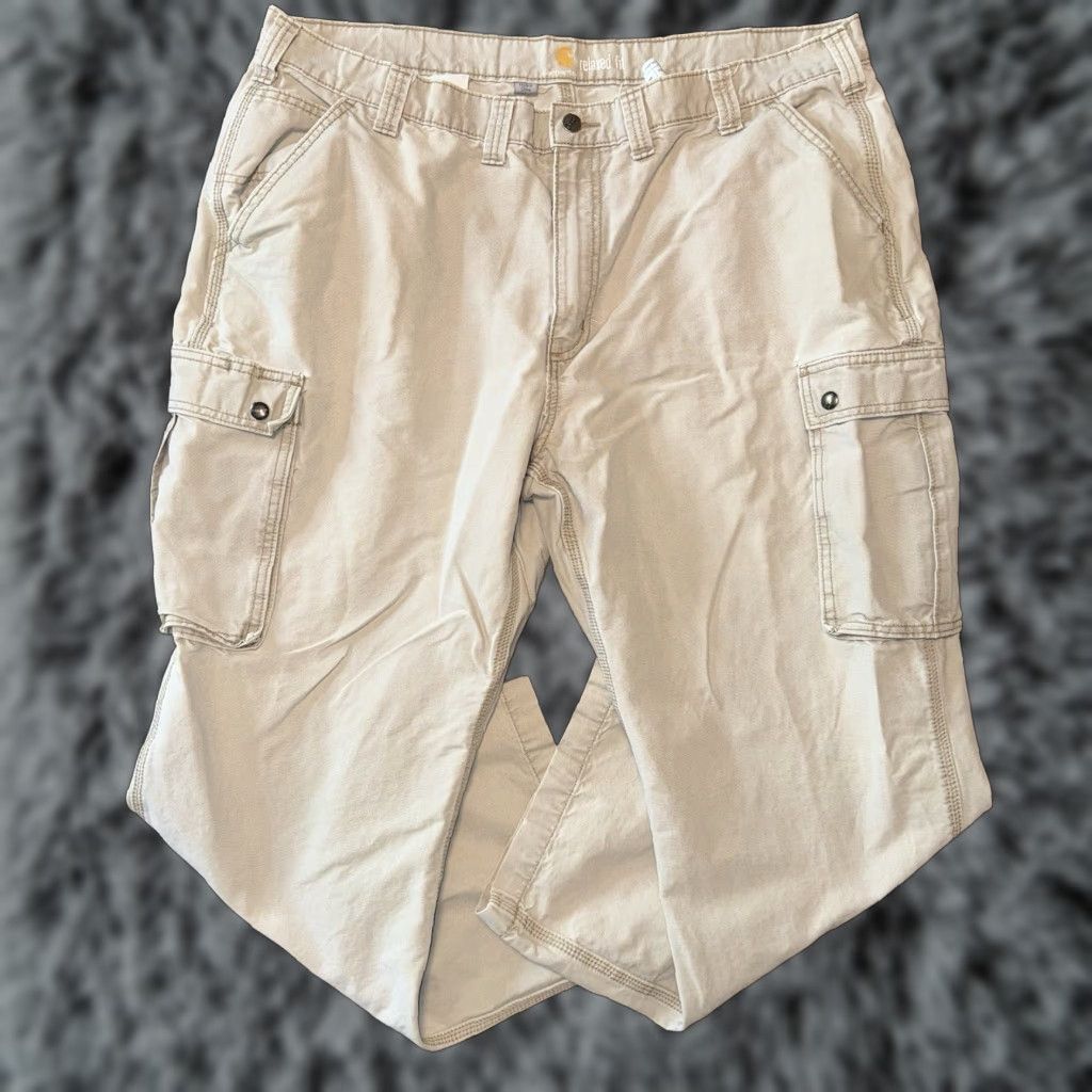 Carhartt VINTAGE Carhartt Mens Size 44x30 Cargo Pants 100272-232 Relaxed Fit Snap Button Khaki Cargo Pants Mens Straight Leg 42x28.5 13 Rise 9.5 Leg Open Size US 44 / EU 60 - 1 Thumbnail