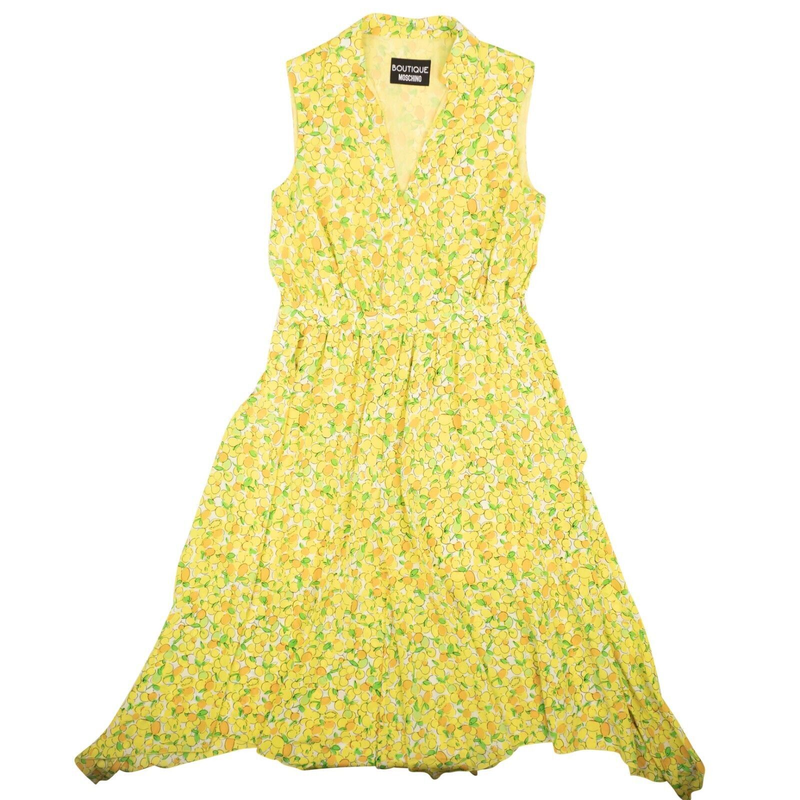 Image of Moschino Boutique Yellow Lemon Silk Wrap Assymetrical Dress Size 2/38, Women's