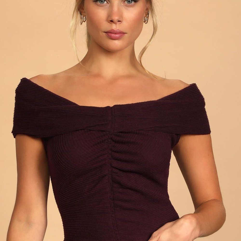 Free People NWT New $58 Free People This Cutie Purple Ruched Off-the-Sh Size L / US 10 / IT 46 - 2 Thumbnail