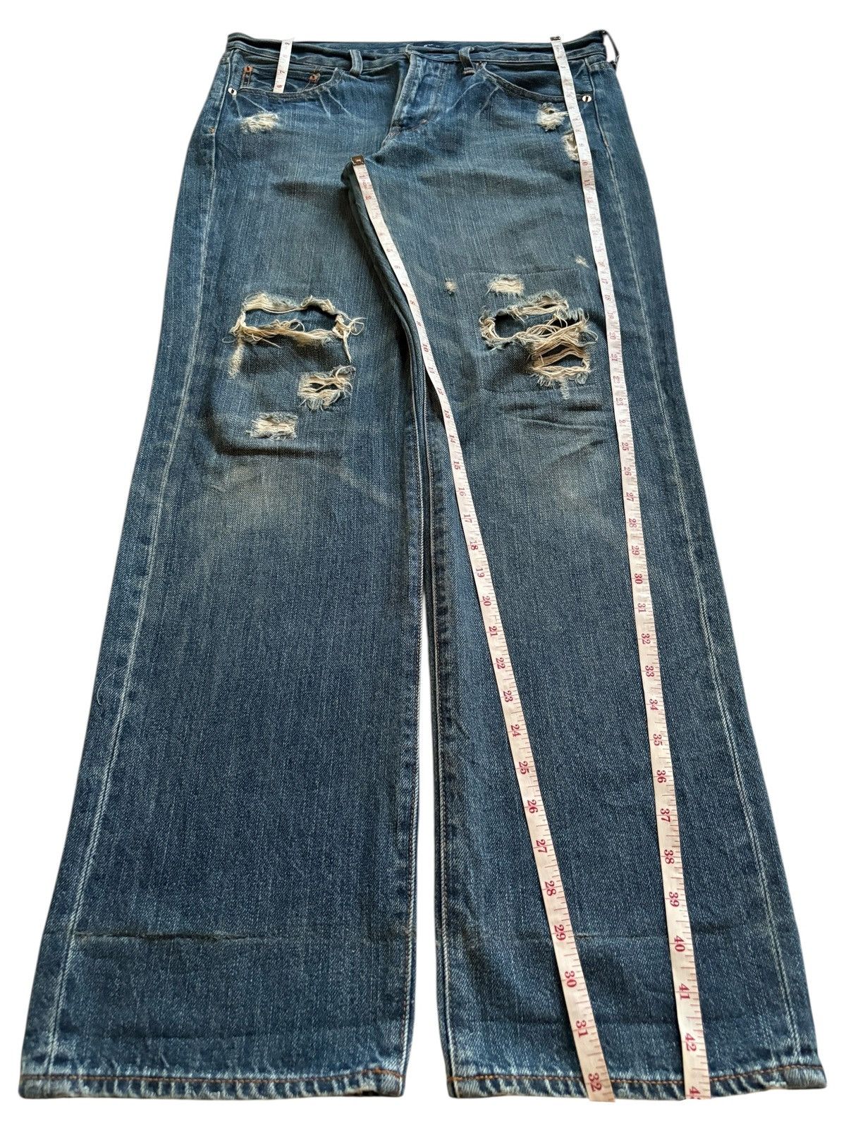 GU Vintage GU Mud Wash Distressed Ripped Loose Jeans Size US 35 - 13 Thumbnail