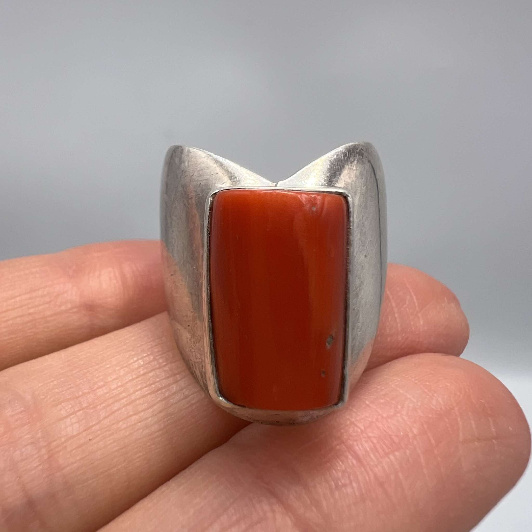 Jewelry x Sterling Silver Vintage Sterling Silver 925 Ring Natural Red Coral Signed S7, Women's