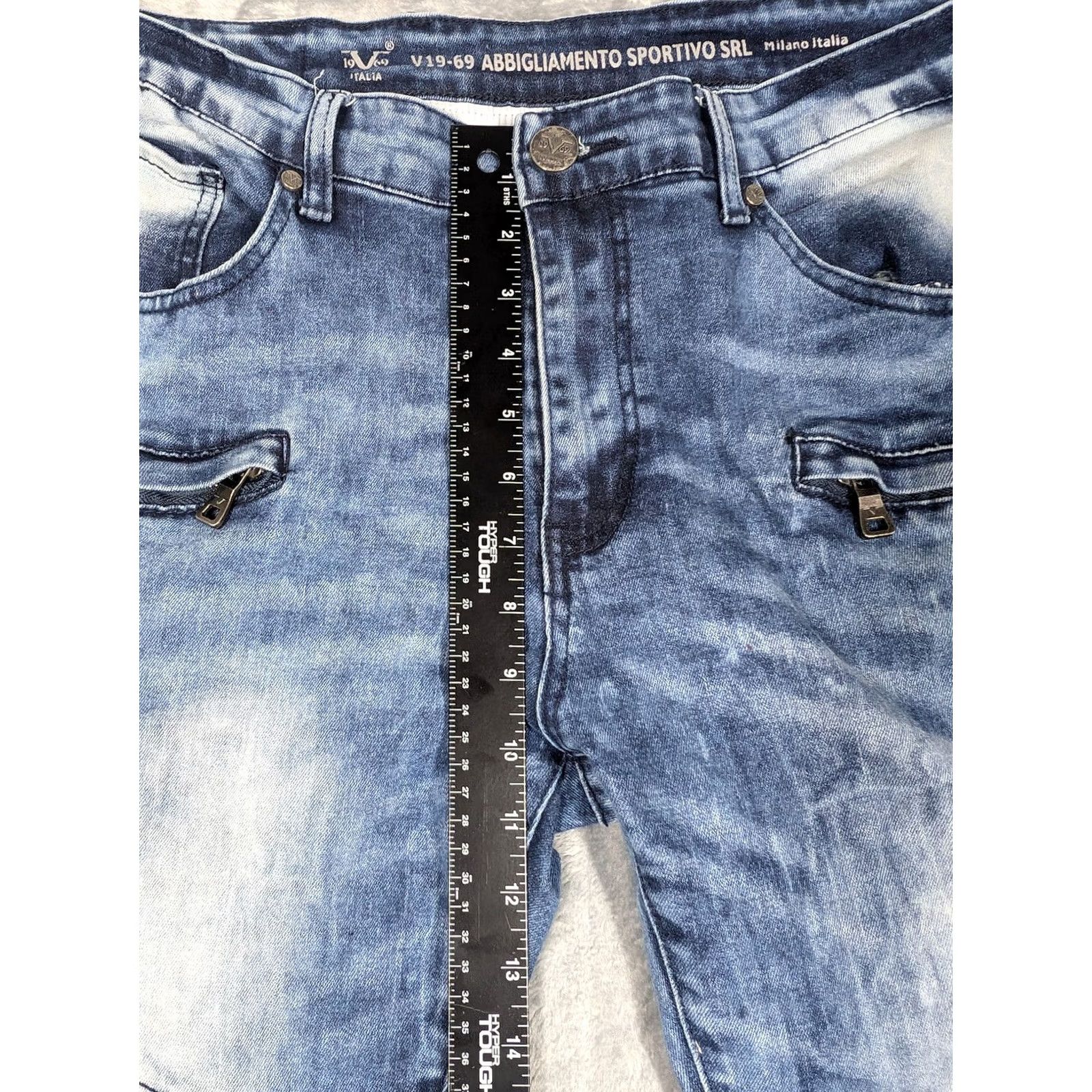 Vintage V1969 Jeans Mens 38x32 Blue Distressed Biker Moto Slim Fit Zipper Pockets Stretch Denim Jeans Mens Regular 38in XS? (Note: Correction) Size US 38 / EU 54 - 3 Thumbnail