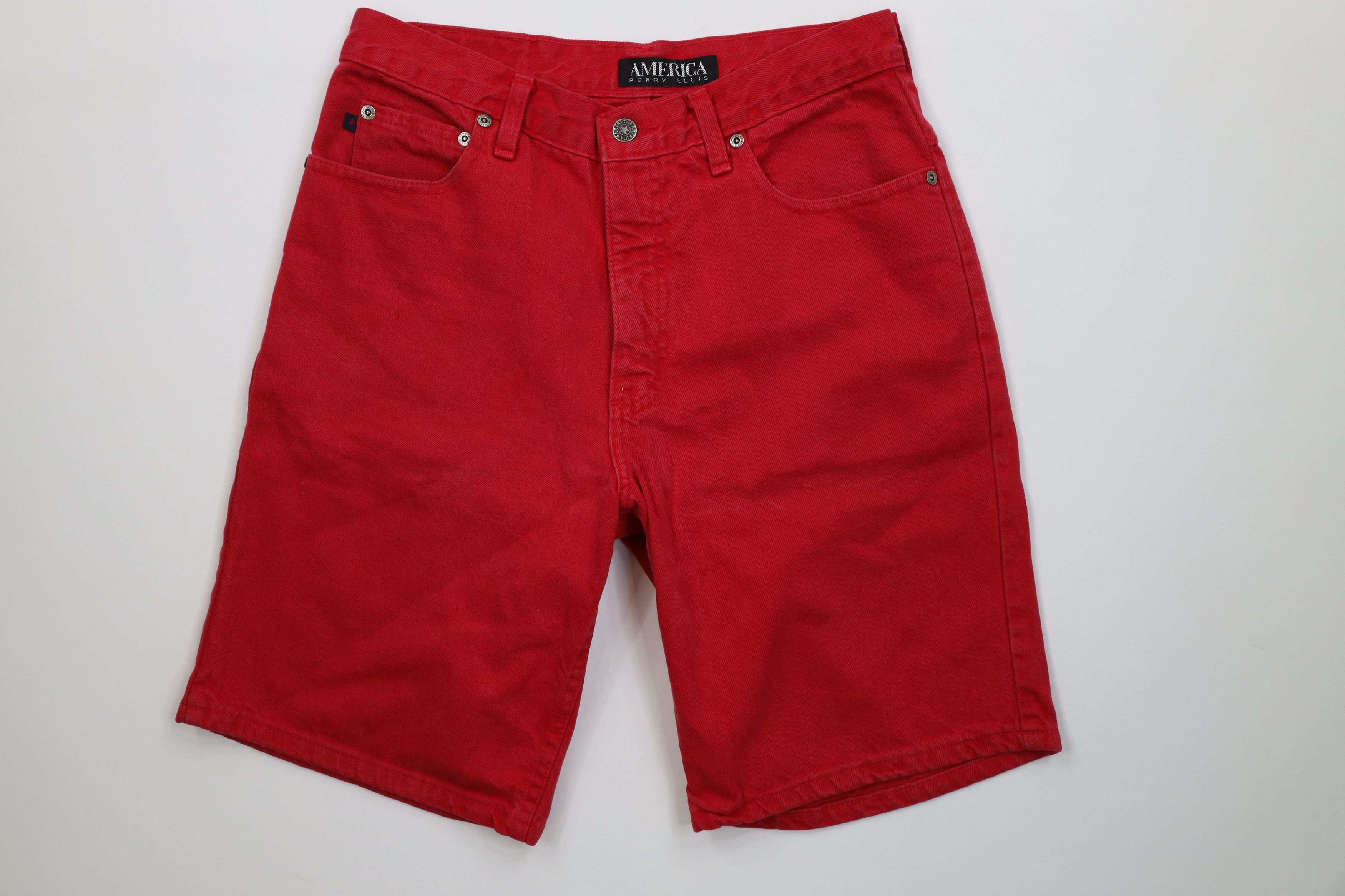 Perry Ellis Vintage 90s Perry Ellis Denim Jean Shorts Jorts Red USA Size US 30 / EU 46 - 1 Thumbnail