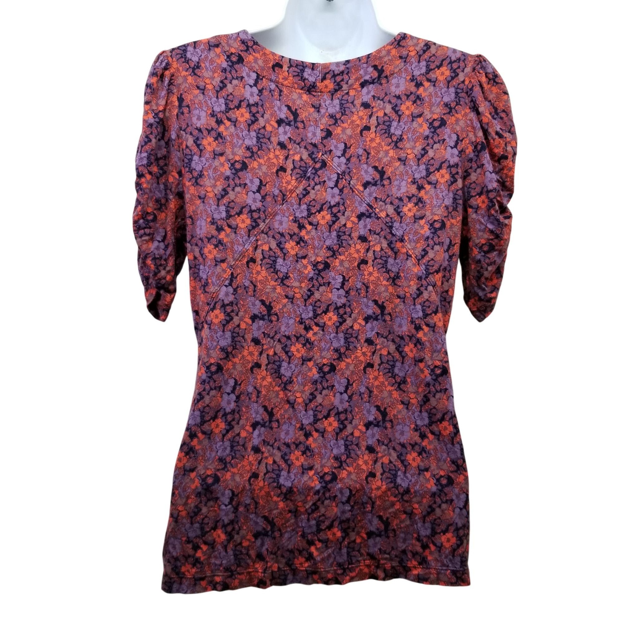 Free People Free People Red Purple Floral V Neck Stretch Knit Top L HOLL Size M / US 6-8 / IT 42-44 - 4 Thumbnail