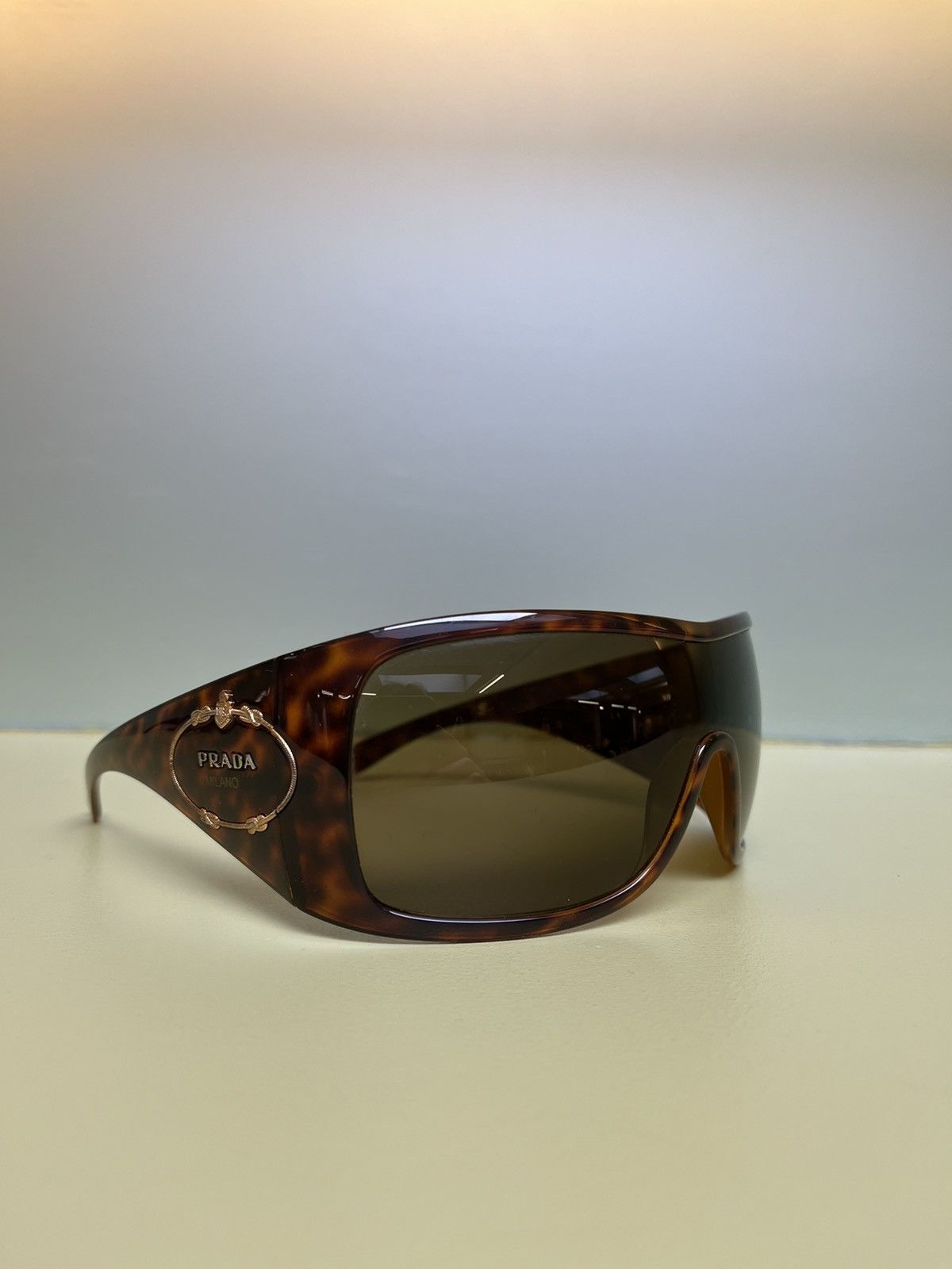 image of Prada Spr04H Milano Oversized Tortoise Mask Sunglasses, Women's