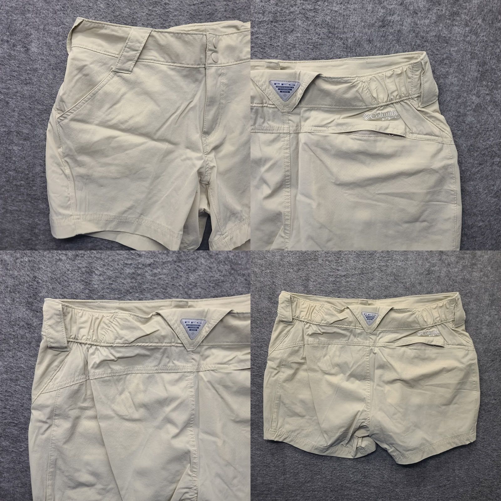 Vintage Columbia PFG Shorts Womens 10 Regular Mid Rise Hiking Fishing UPF Beige Nylon Flat Front Zip Pocket Logo Quick Dry Size 32" / US 10 / IT 46 - 8 Thumbnail