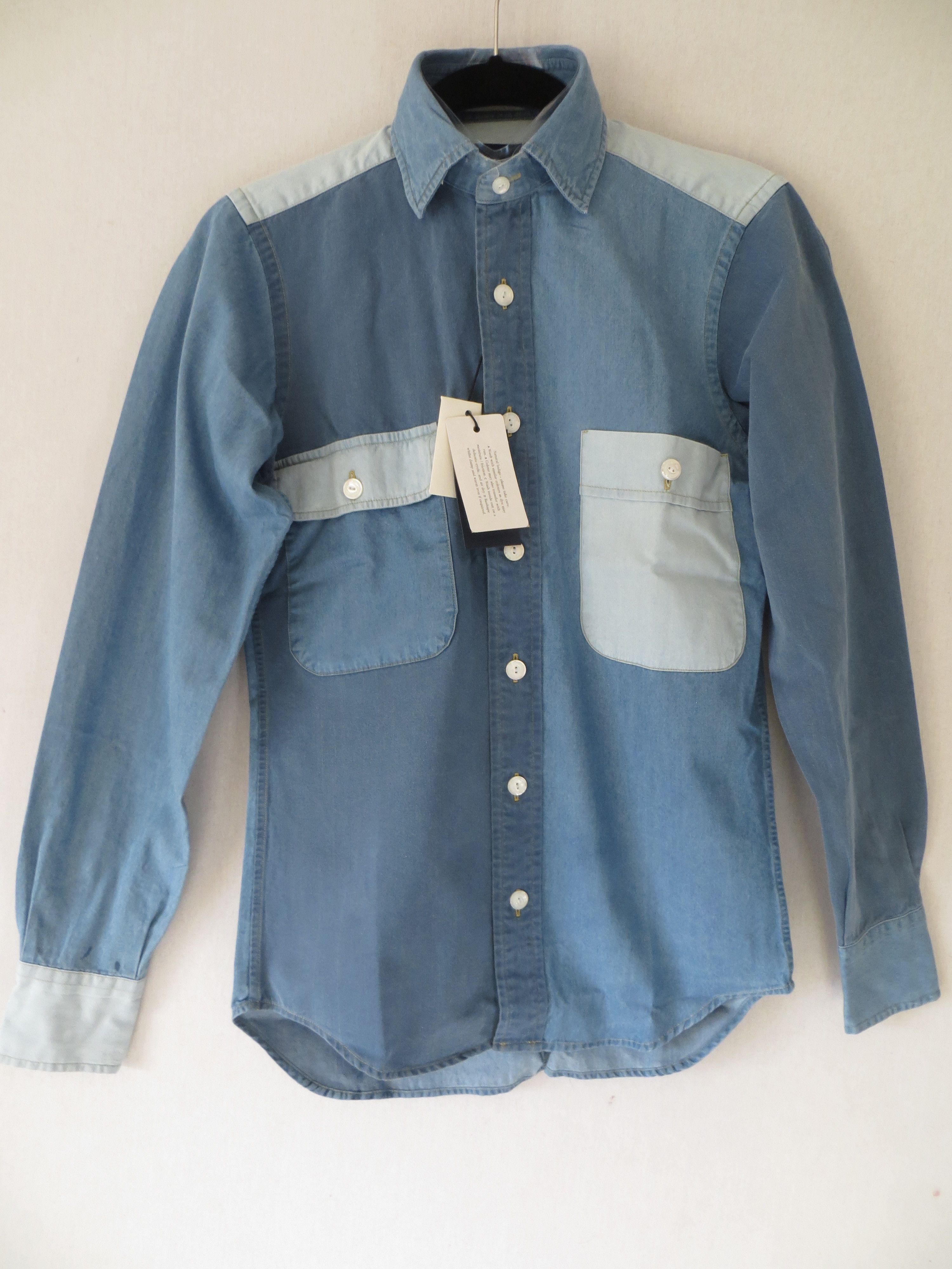 image of Drakes Blue The Work Patchwork Shirt, Men's (Size XS)