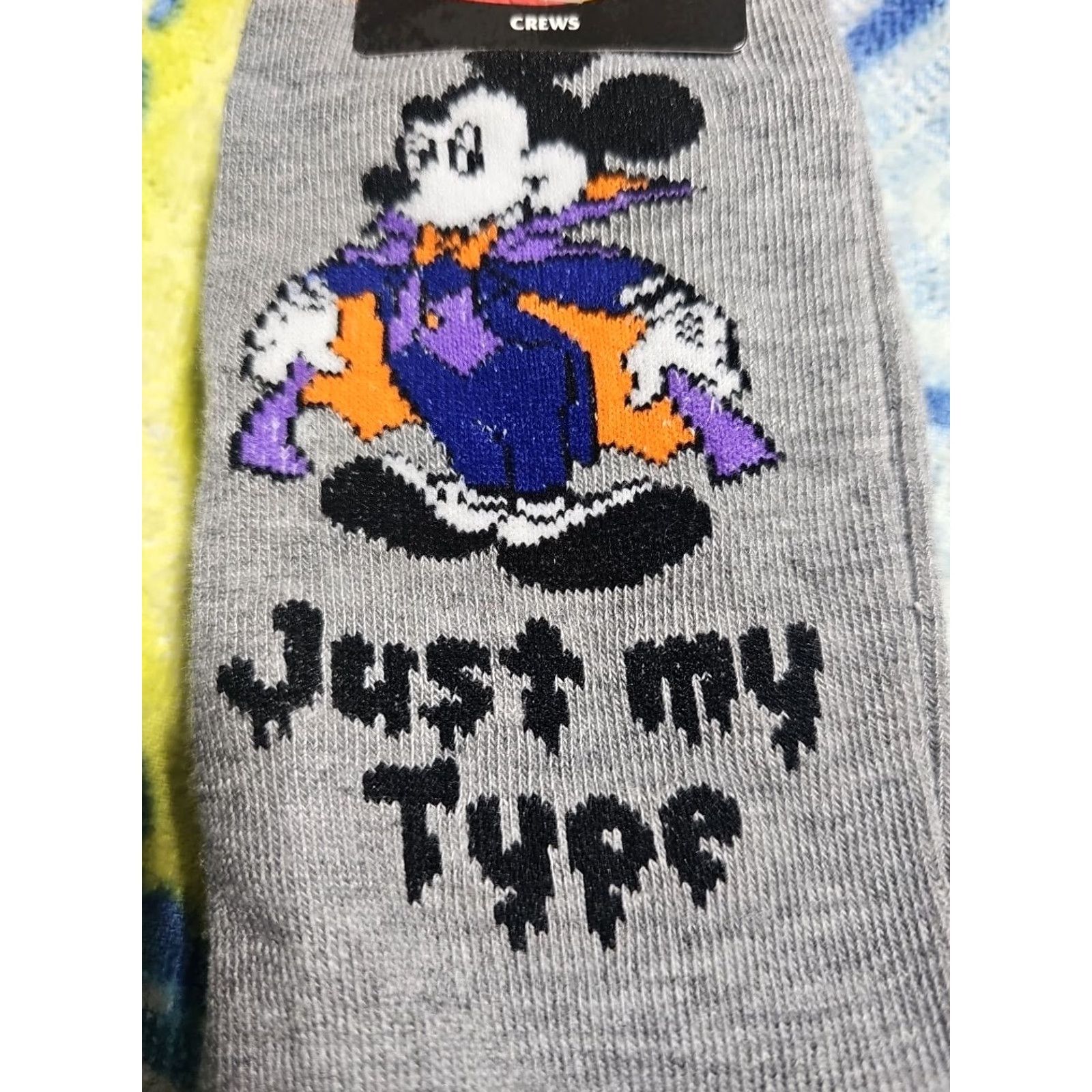 Disney Disney Mickey Mouse Vampire “Just My Type” Socks Crew 10-13 Unisex Adults Gray 98% Polyester 2% Spandex N/A 1 Pair Size ONE SIZE - 3 Thumbnail
