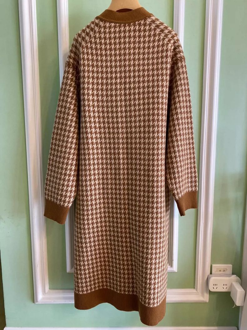 Hermes Hermes Brown Houndstooth Wool Coat-2506 Size XXS / US 00 / IT 34 - 2 Thumbnail