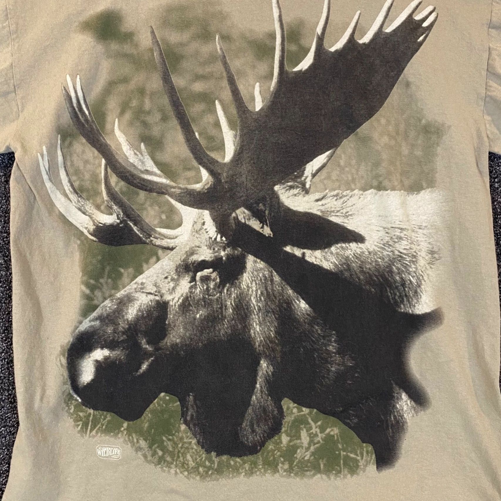 Tultex VINTAGE Moose Shirt Mens XL Brown All Over AOP Graphic Tee Short Sleeve Nature Tultex 90s Mens Shirt Size US XL / EU 56 / 4 - 2 Thumbnail