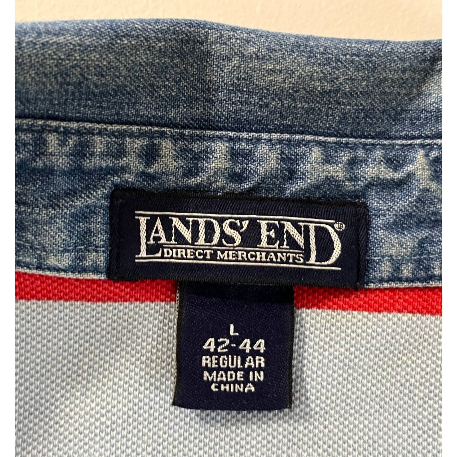 Lands' End Lands' End Polo Shirt Striped Denim Collar Sz L Men’s Short Sleeve Cotton Multicolor Polo Mens Size US L / EU 52-54 / 3 - 7 Thumbnail
