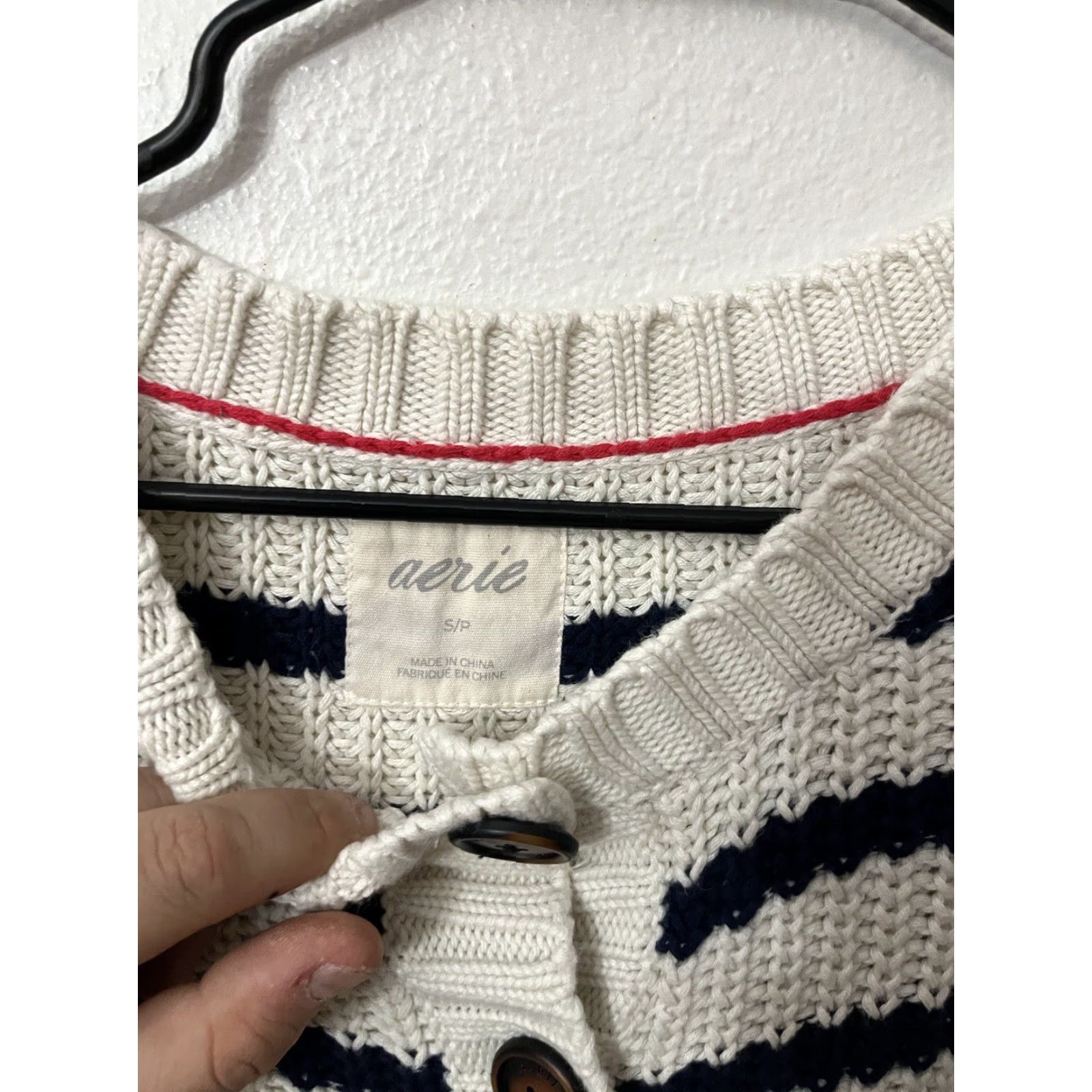 Vintage VINTAGE Aerie Womens Sweater Cardigan Knit Chunky Blue Striped Crew Neck Casual, 100% Cotton, All Seasons, Small Women Size S / US 4 / IT 40 - 2 Thumbnail