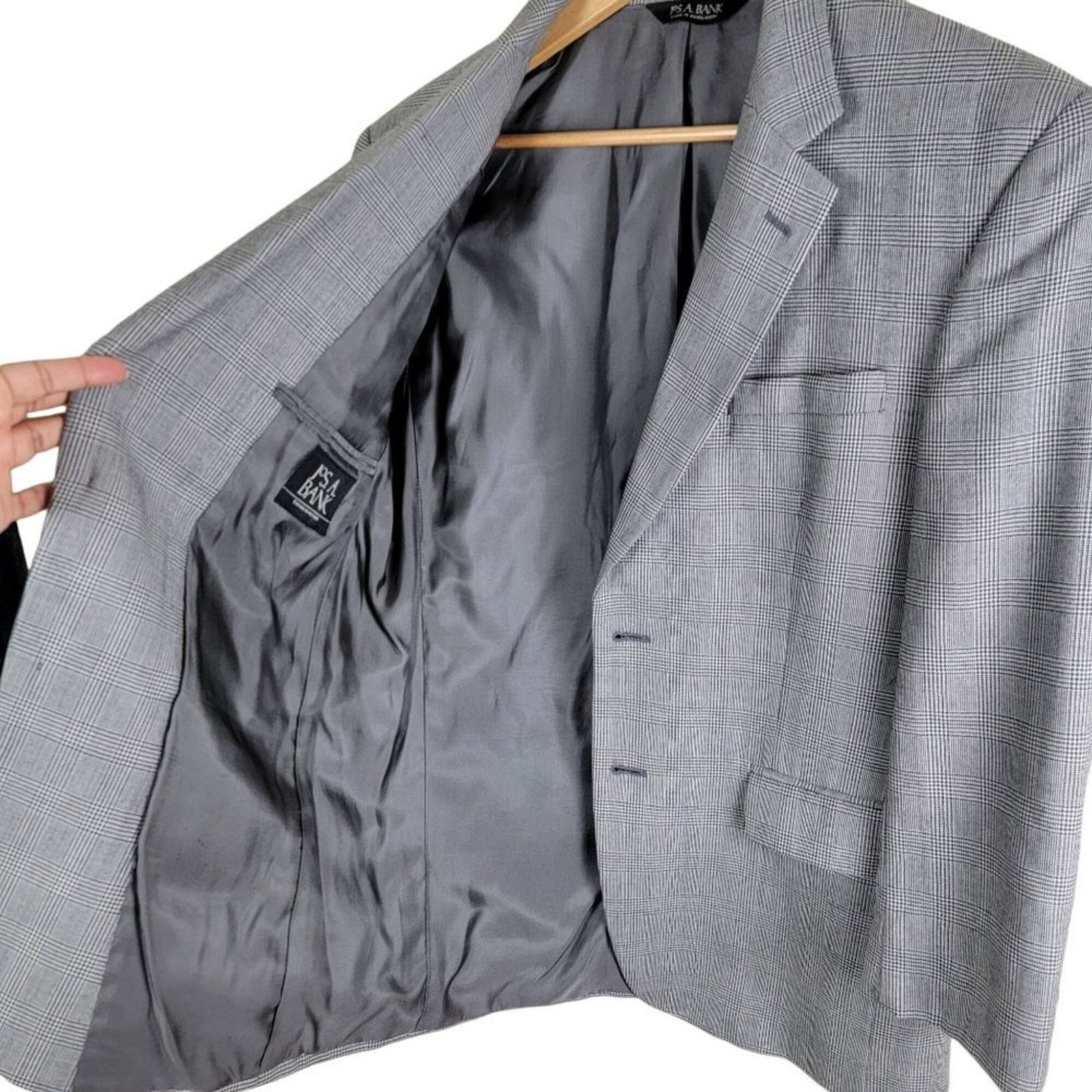 Jos. A. Bank Jos A Bank Plaid Houndstooth Wool Suit Blazer Sport Coat 40S Size 40S - 9 Thumbnail