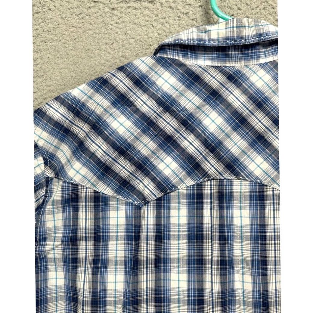 Wrangler Wrangler Button Up Shirt Adult Large Blue Plaid Short Sleeve Pockets Casual Mens Size US L / EU 52-54 / 3 - 6 Thumbnail