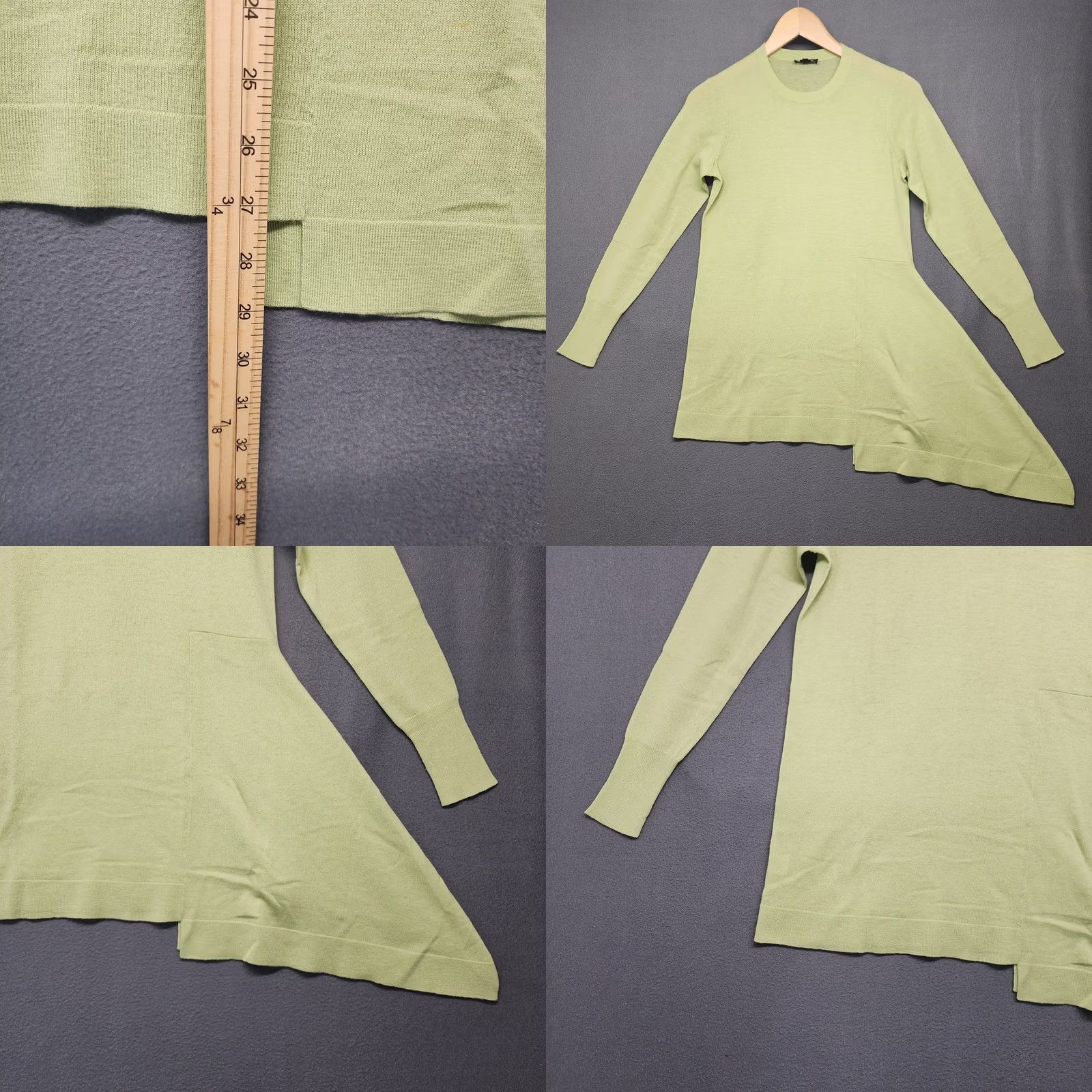 Vintage VINTAGE Worth New York Top Womens XP 100% Wool Lightweight Sweater Asymmetric Hem XS Petite Green Long Sleeve Crew Neck Pullover Dry Clean Only Womens Size XS / US 0-2 / IT 36-38 - 8 Thumbnail