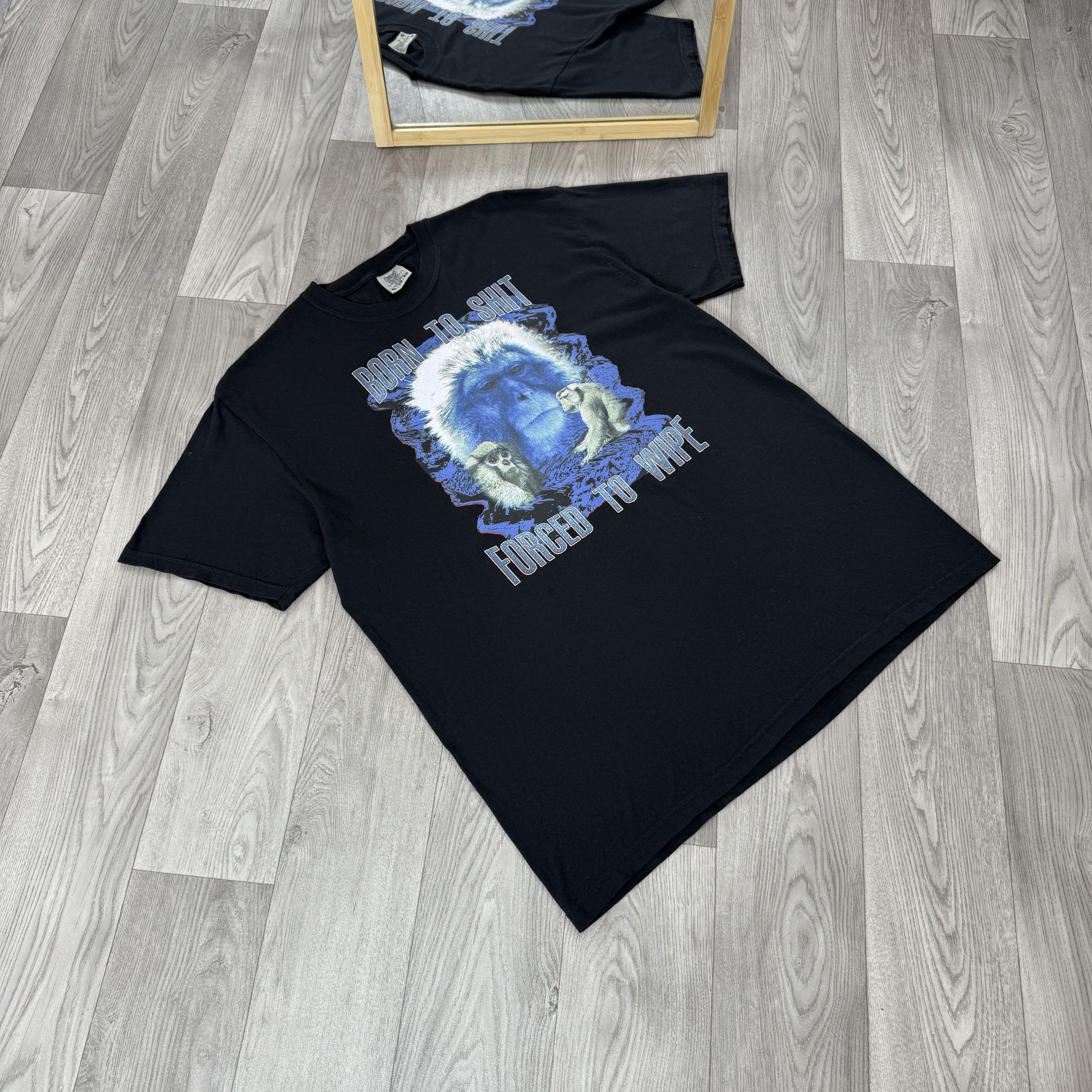 Vintage Vintage Born to Shit Forced to Wipe Humor Black Tee Shirt Size US XL / EU 56 / 4 - 2 Thumbnail