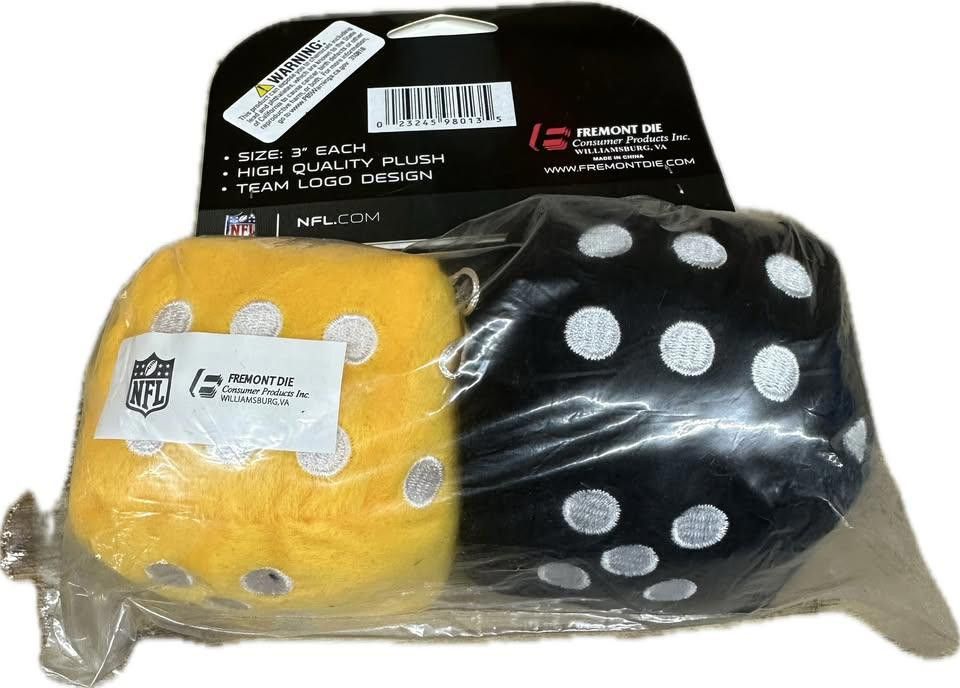 Designer Pittsburgh Steelers Fuzzy Dice NFL New (2) Size ONE SIZE - 2 Thumbnail