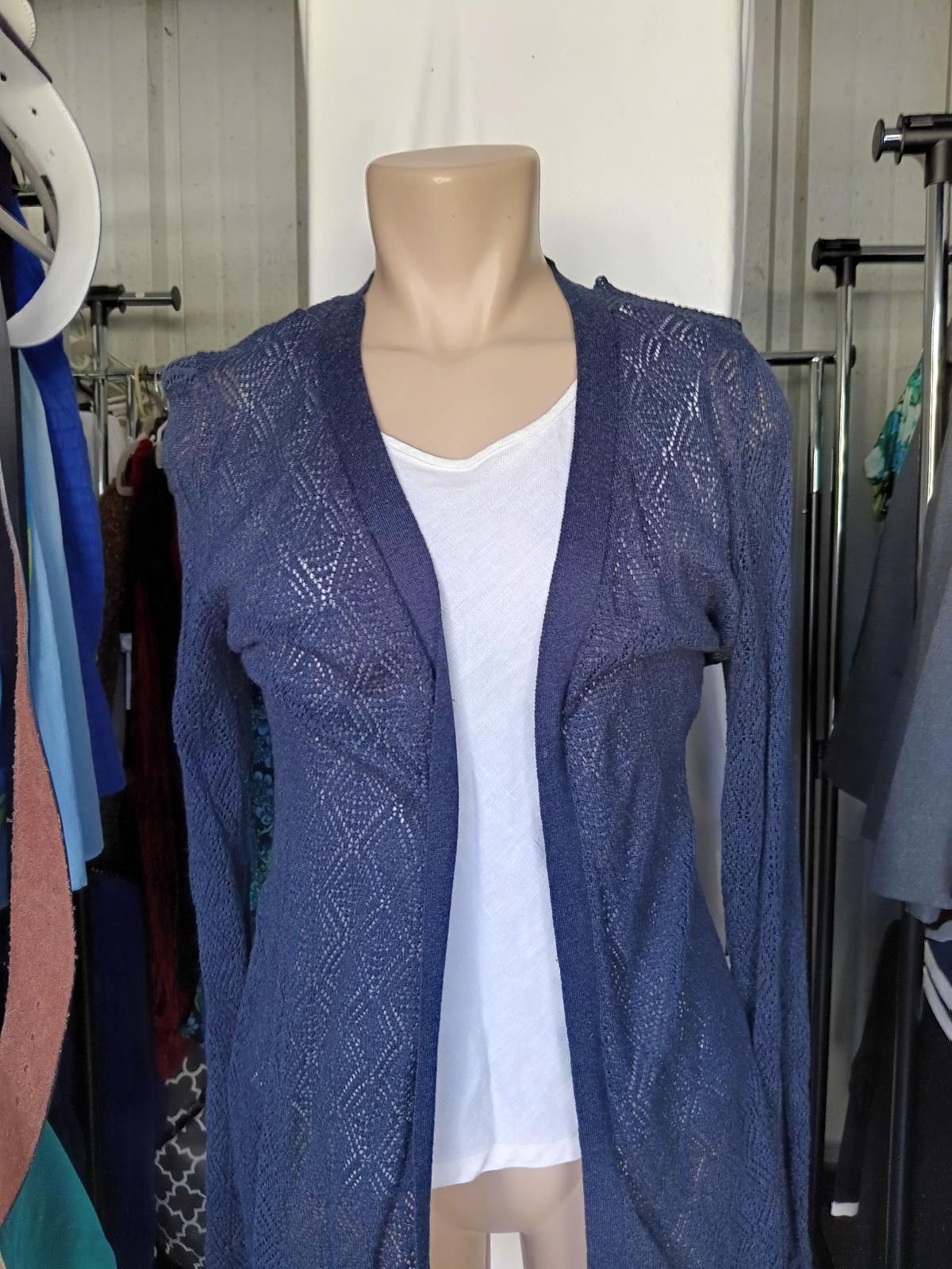 Designer Stylish Bella Dottie Navy Cardigan - Lightweight Lace Design Size L / US 10 / IT 46 - 1 Thumbnail