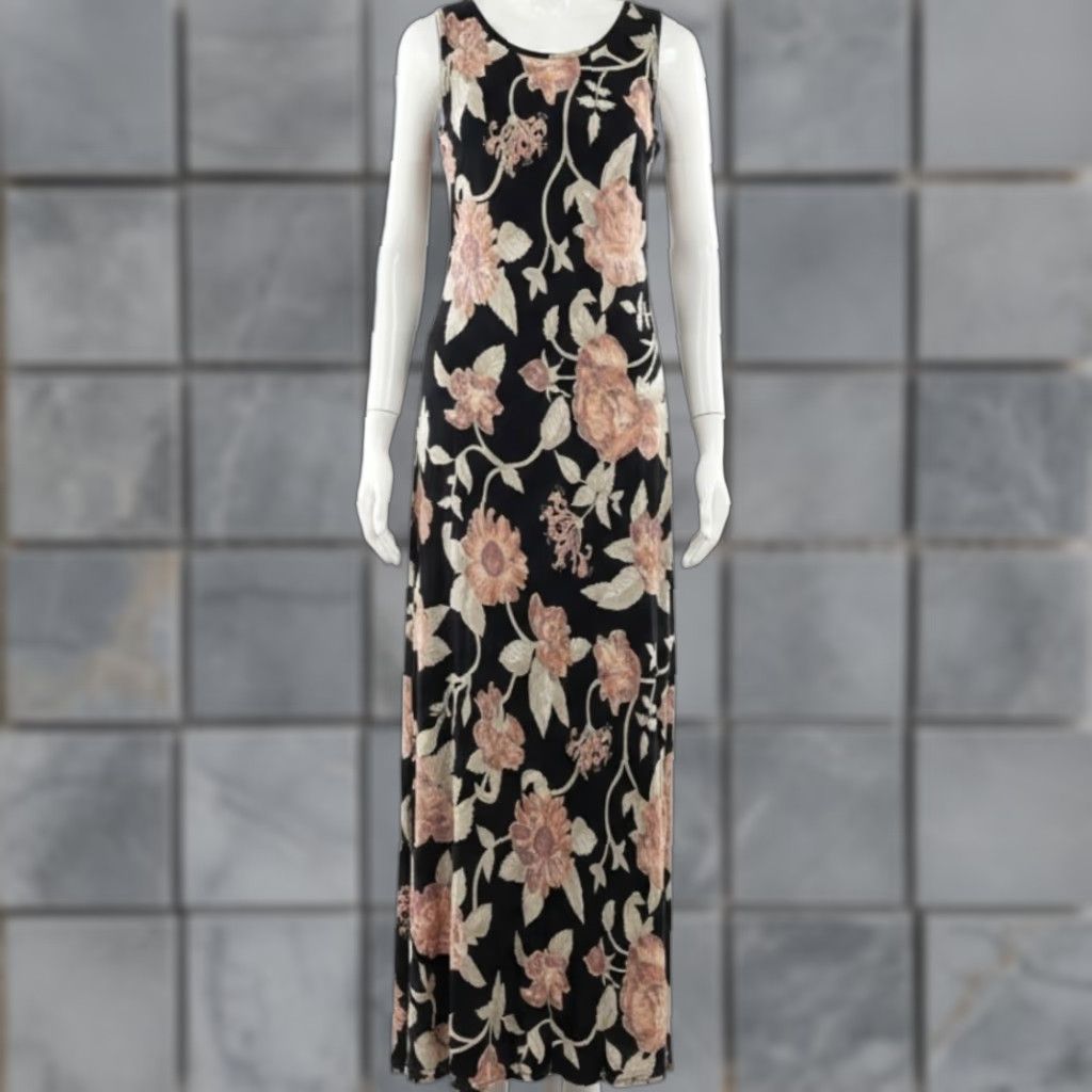 Vintage VINTAGE Maxi Dress M Sleeveless Floral Black Pink Romantic Fairy Y2K Garden Size M / US 6-8 / IT 42-44 - 1 Thumbnail