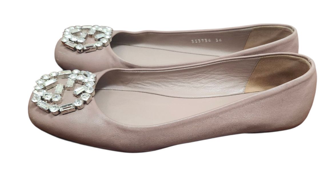 Gucci Gucci Women's Flats Pink Satin Square Toe GG Crystal Logo Size US 5.5 / IT 35.5 - 7 Thumbnail