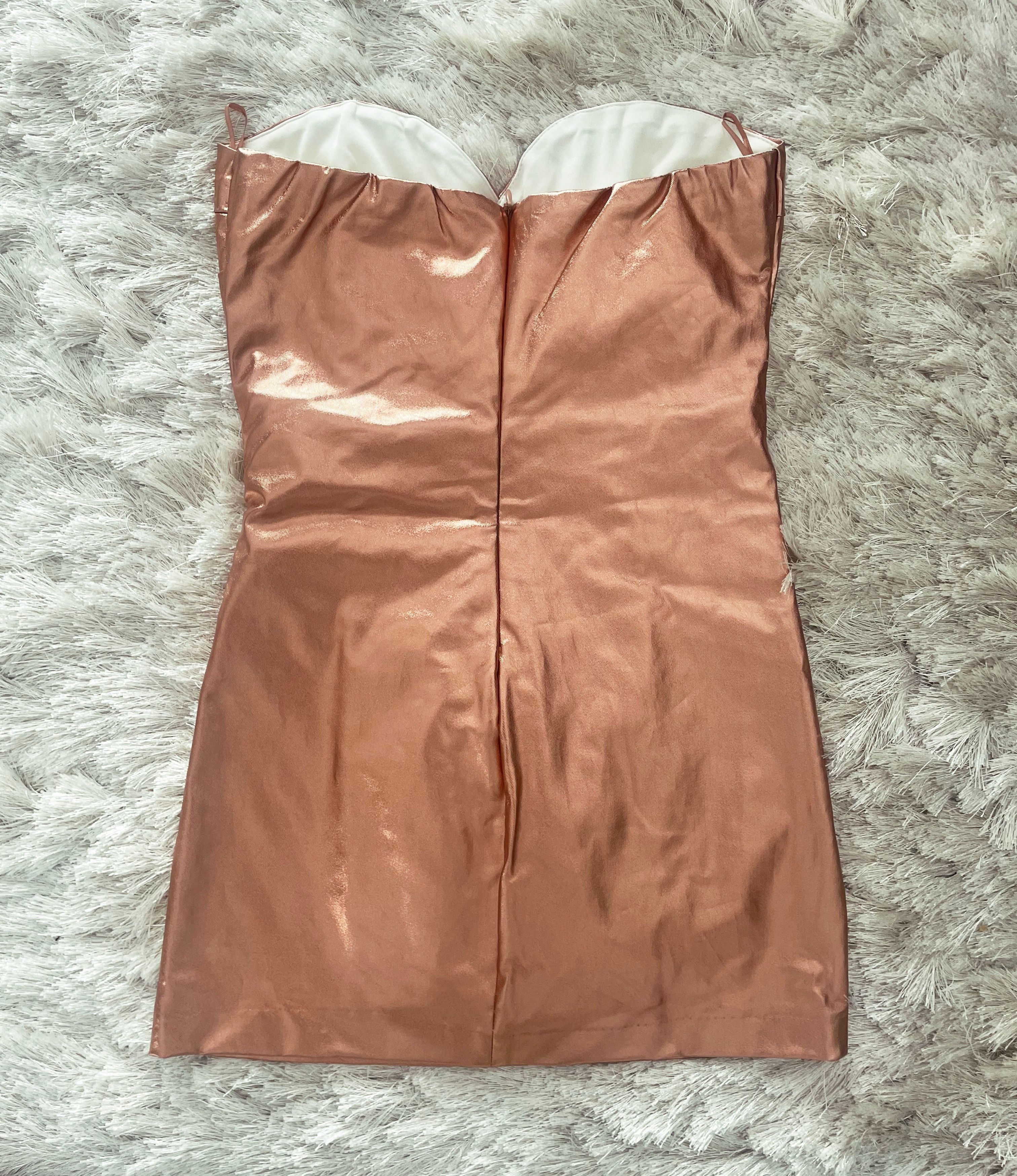 Zara ZARA Strapless Metallic Mini Dress RoseGold Sweetheart S / 4 Size S / US 4 / IT 40 - 5 Thumbnail