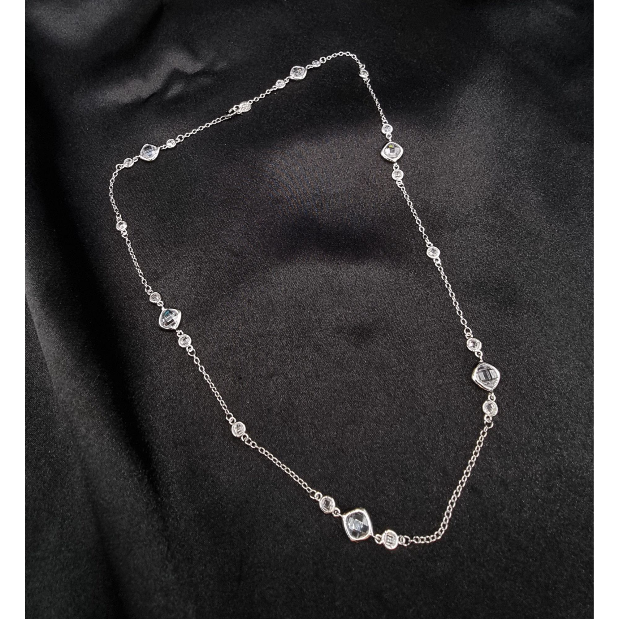 Vintage W 925 Sterling Silver Necklace With Clear CZ Size ONE SIZE - 3 Thumbnail