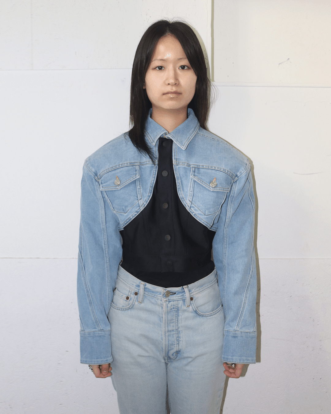 H&M × Mugler Mugler x H&M SS23 Defined-Waist Denim Crop Jacket Size M / US 6-8 / IT 42-44 - 2 Thumbnail