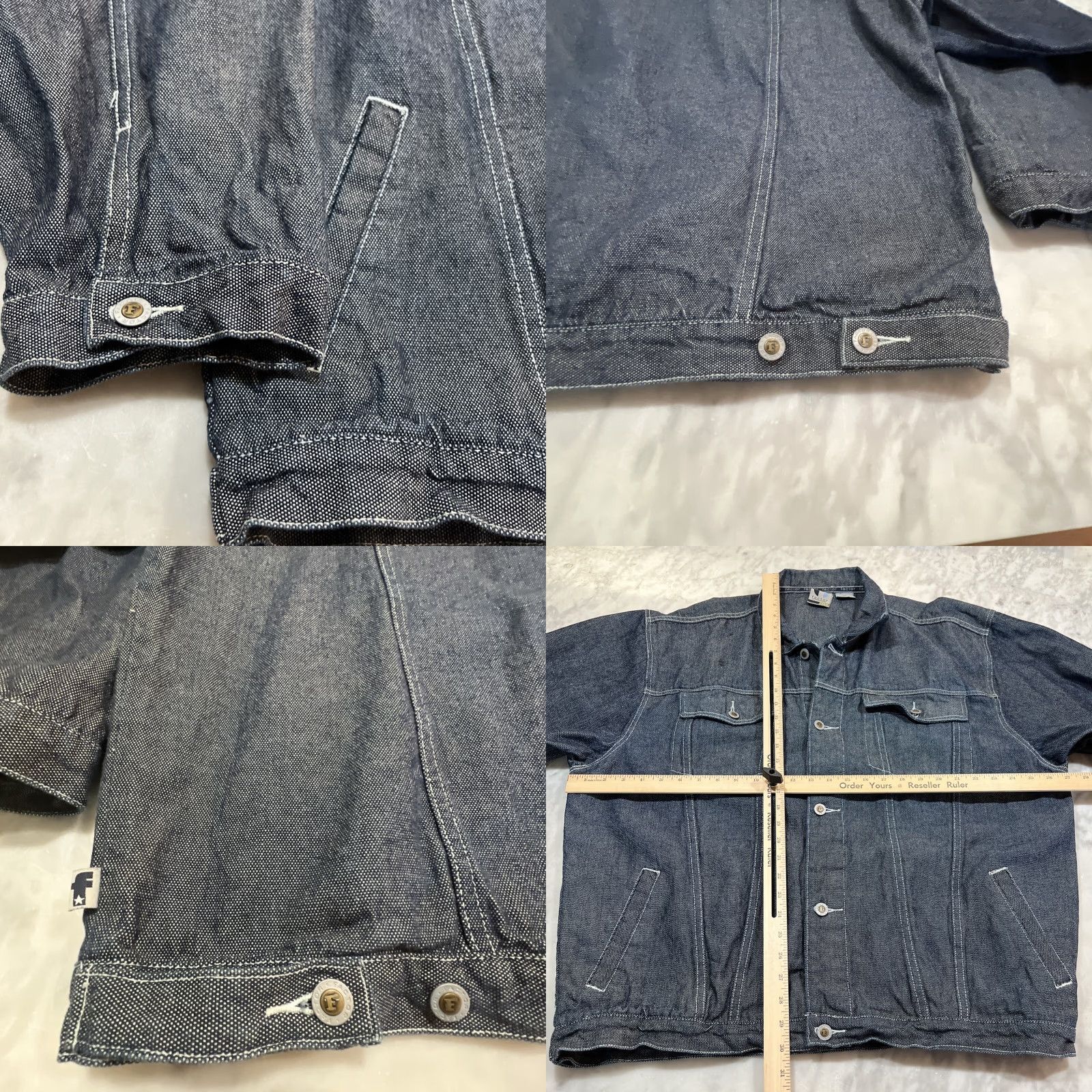 Vintage Factor International Denim Jean Jacket Men’s 2XL Button Up Cotton Mid Length Blue Denim 90s Classic Motorcycle Pockets Mens Regular Jacket Size US 39 - 8 Thumbnail