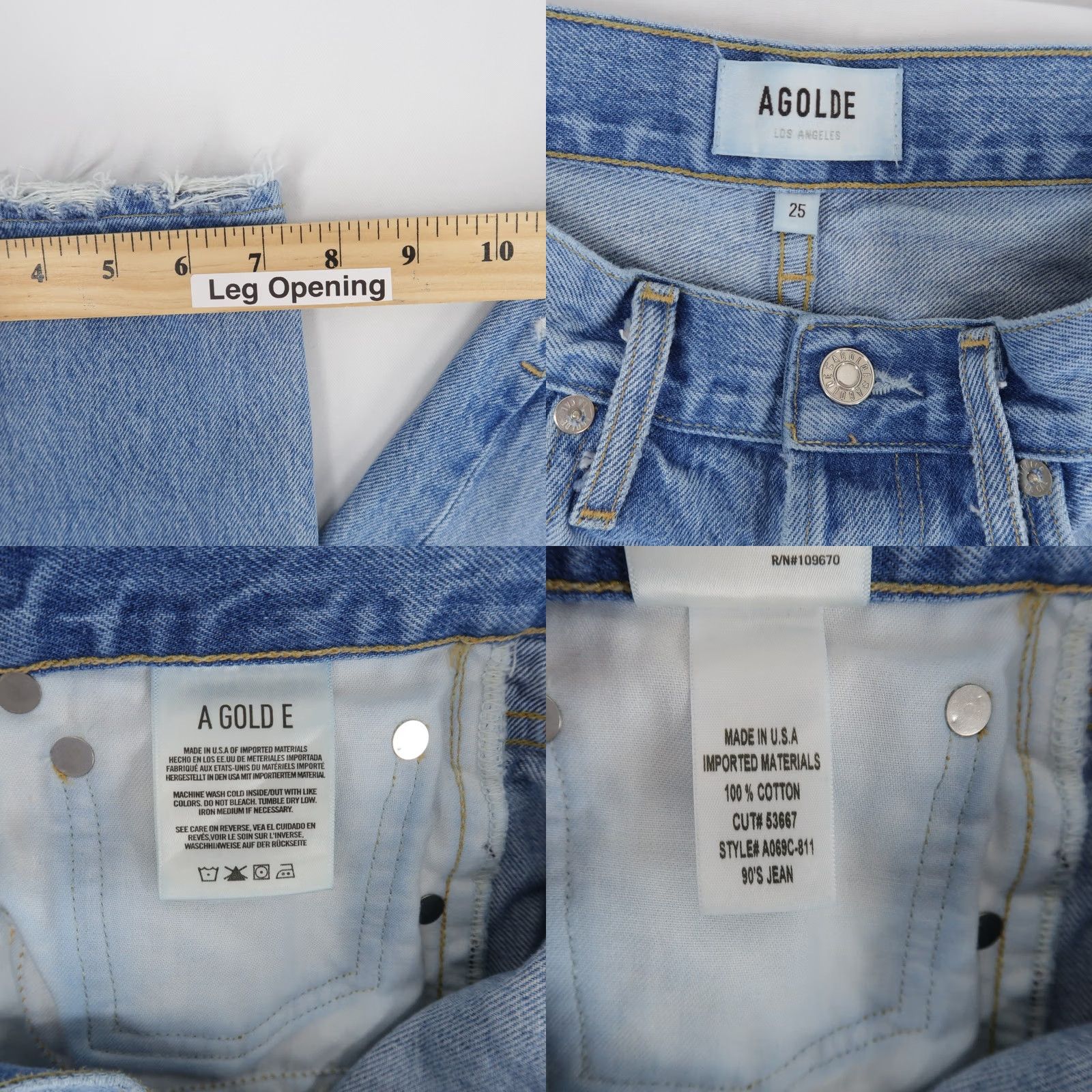 Agolde AGOLDE Jeans 25 Blue High Rise Loose Fit Distressed Button Fly 90s Womens Jeans Accessories/Denim Rise: High Womens 90s Distressed Blue Jeans Size 42" / US 20 - 8 Thumbnail