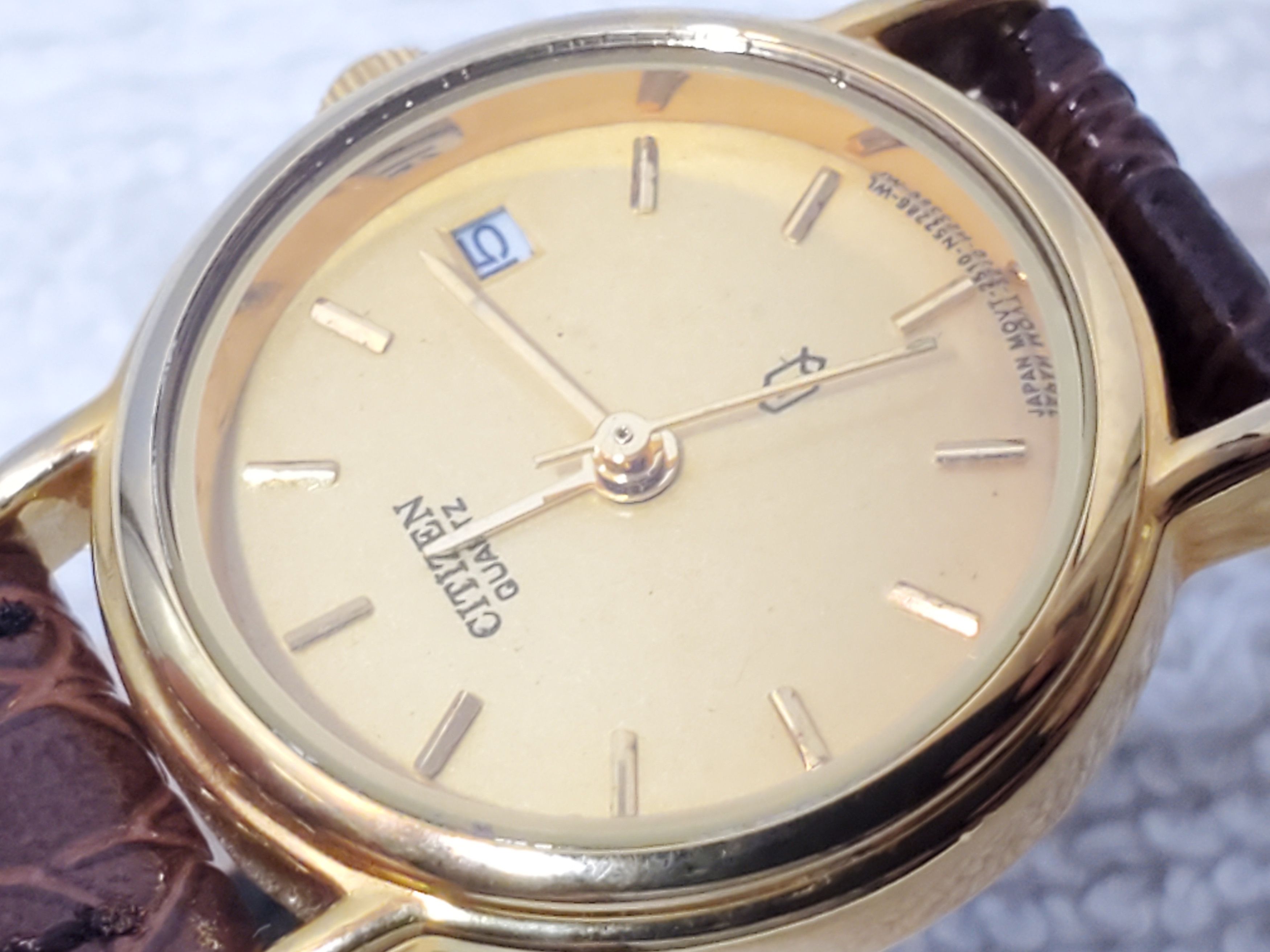 Citizen Vintage 1990's Citizen Women's Date Watch Brown Leather Band Size ONE SIZE - 2 Thumbnail