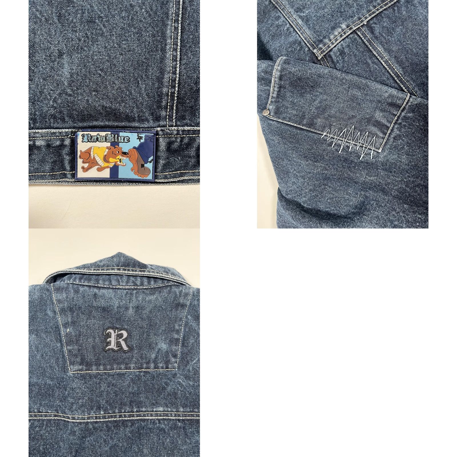 Denime Raw Blue Denim Jacket Mens 2XL Embroidered Bulldog Graphic Dis my Crib Applique Size US XXL / EU 58 / 5 - 8 Thumbnail