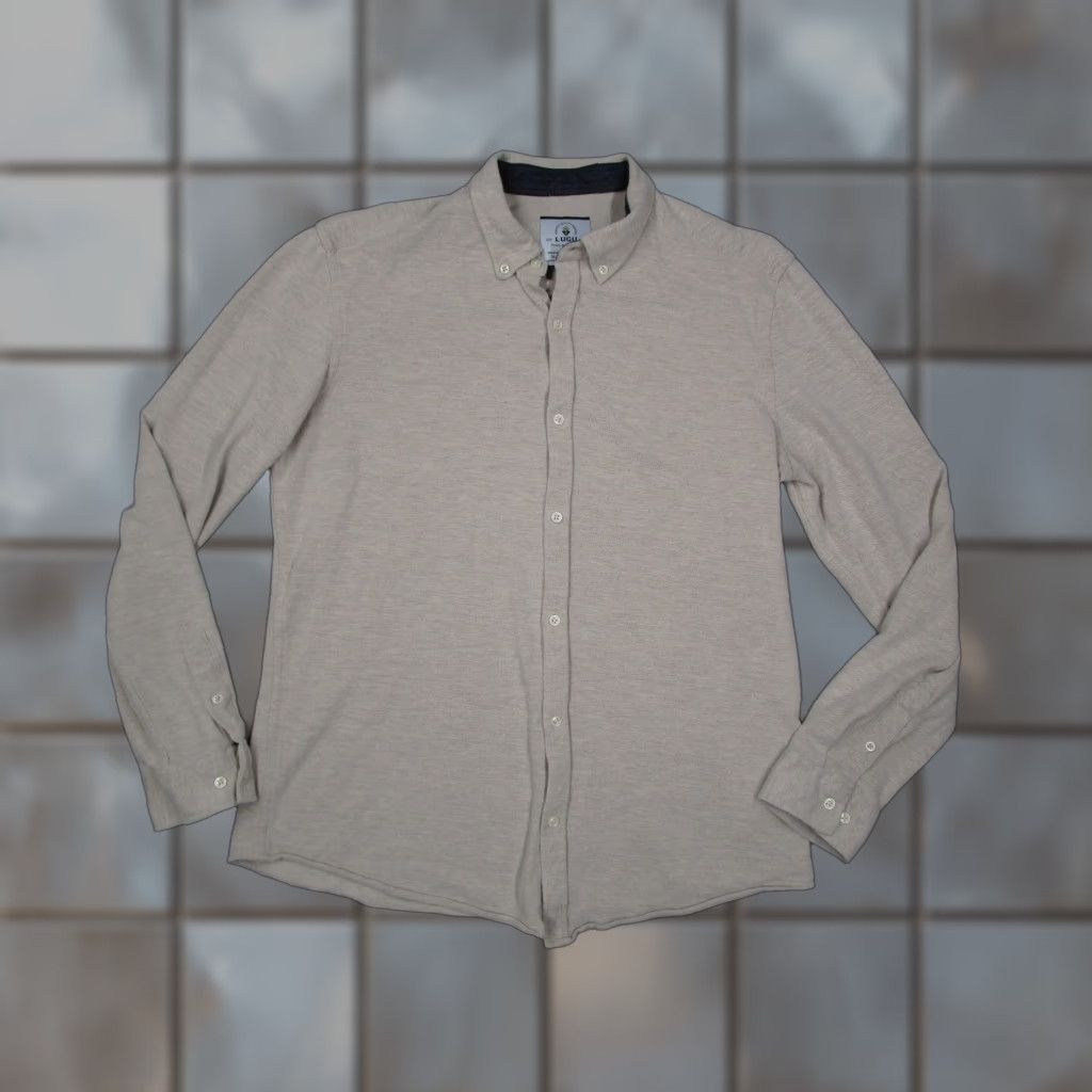 Vintage Lugu Shirt Mens Large Beige Button-Up Long Sleeve Woven Made in Portugal - Button-Down Collared Shirt Casual Classic Mens Beige L Size US L / EU 52-54 / 3 - 1 Thumbnail