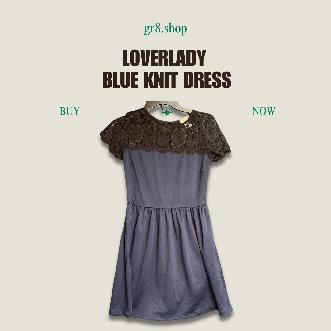Other LOVERLADY Blue Knit Dress With Black Floral Lace Short Sleev Size S / US 4 / IT 40 - 1 Thumbnail