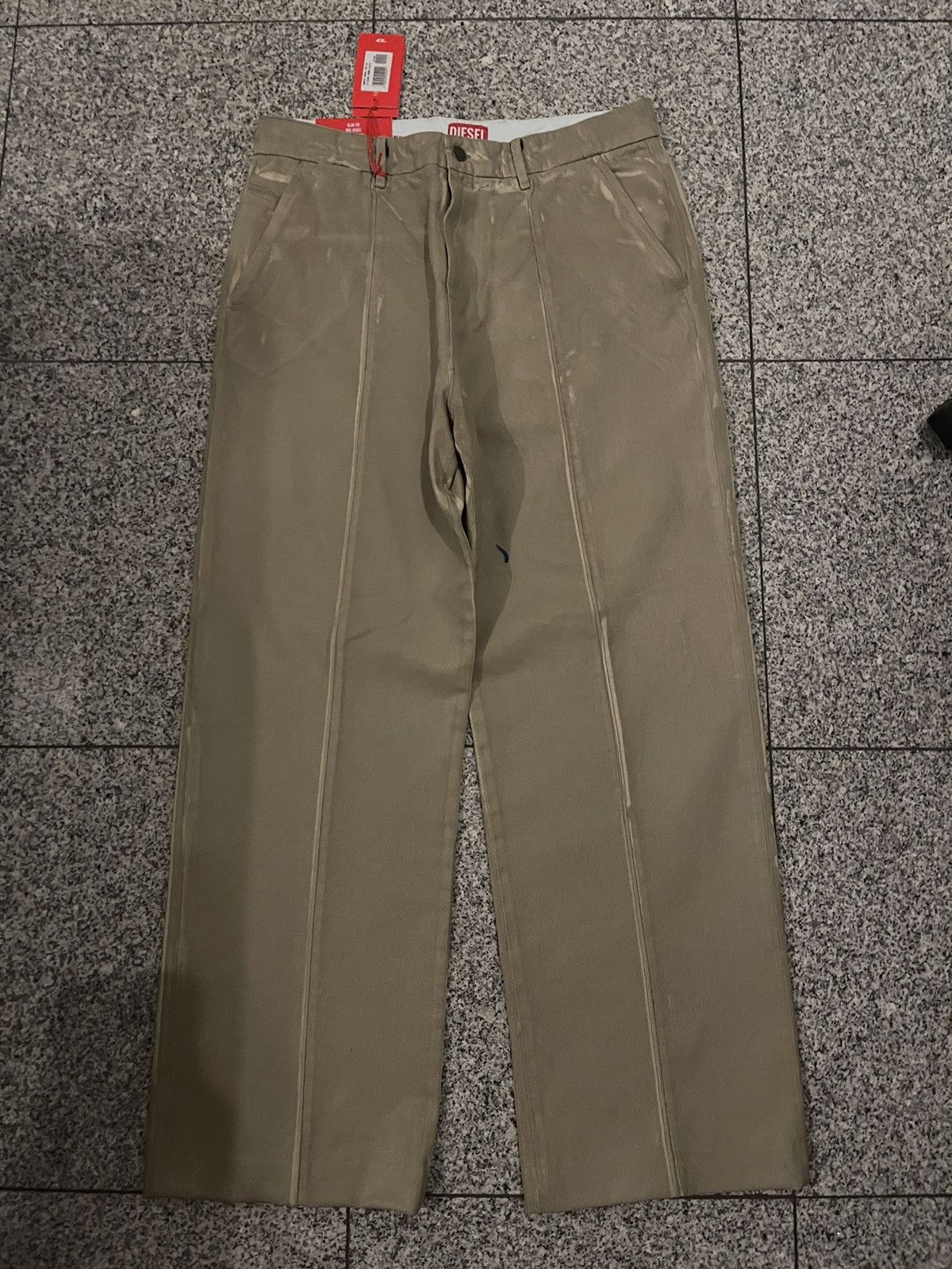 image of Diesel Jean Chino Pants With Painted Waxy Texture in Beige, Men's (Size 32)