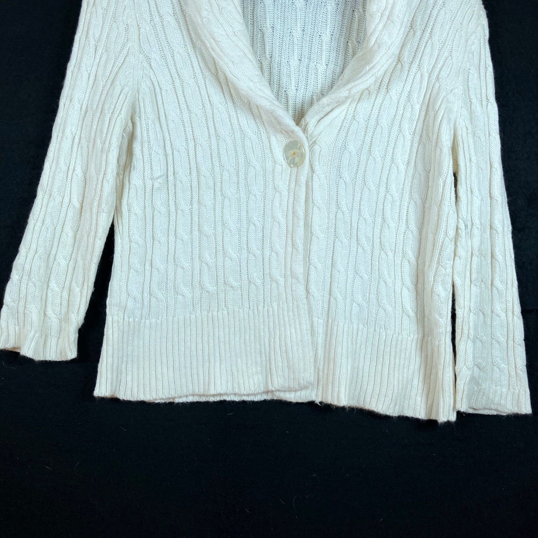 Ann Taylor VINTAGE Ann Taylor LOFT Sweater Cardigan Cream Womans M Shawl Collar Rabbit Hair Blend Button Knit Cable-Knit V-Neck Size M / US 6-8 / IT 42-44 - 3 Thumbnail