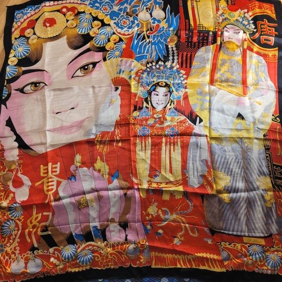 Other Thai Silk Large Square Scarf Red Black 100% Silk 32.5x32.5" Size ONE SIZE - 1 Thumbnail
