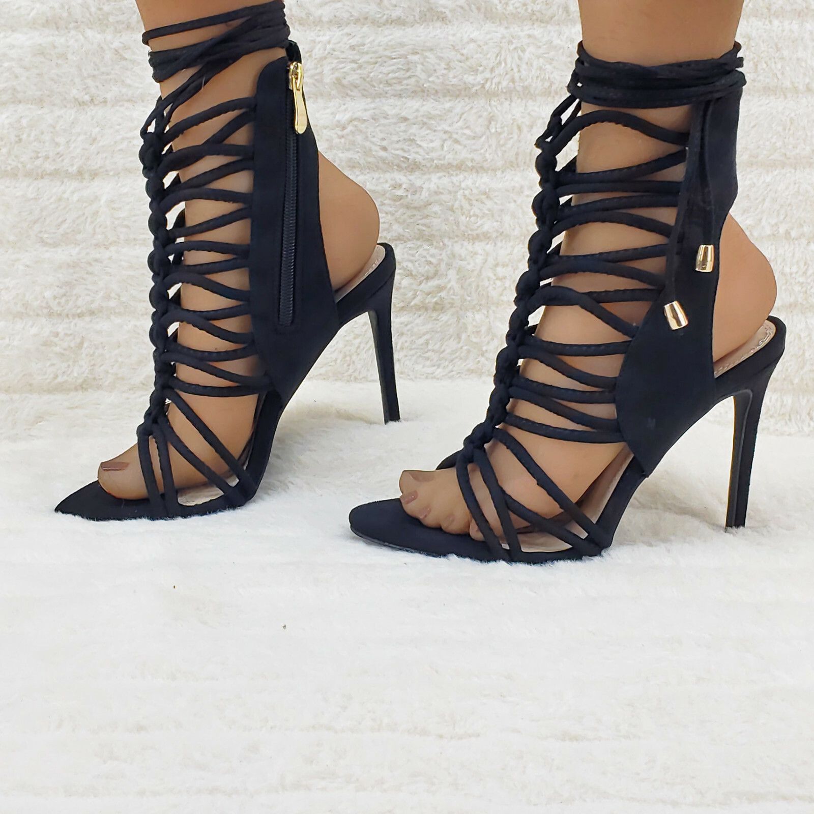 Other So Me Lucy Strappy Knotted Detail 4.5" High Heel Shoe Black Size US 8 / IT 38 - 2 Thumbnail