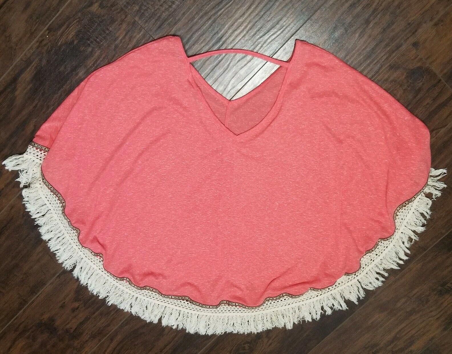 Designer Red Camel Top Size Medium Pink With Fringe Native Dolman Size M / US 6-8 / IT 42-44 - 3 Thumbnail