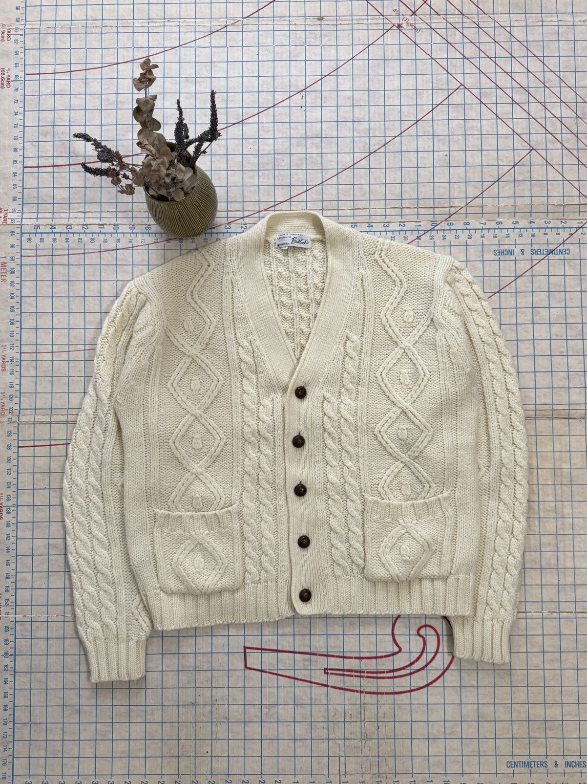 Other × Vintage Vintage Bullock Cable Knit Cardigan Sweater Cream White Med Size US M / EU 48-50 / 2 - 2 Thumbnail
